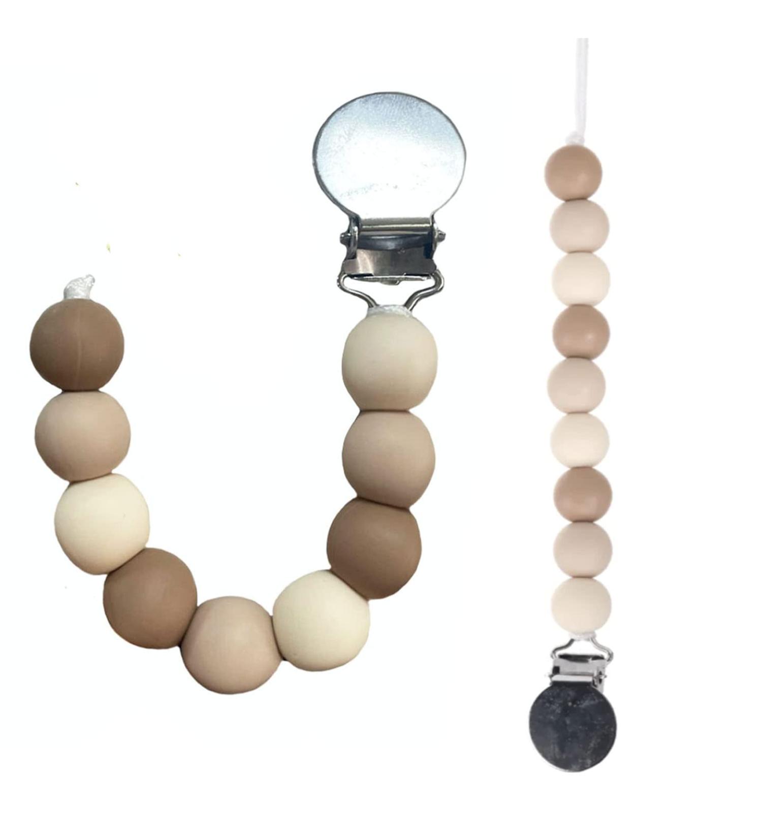 Minkii Silicone Pacifier Clips in Neutral Tones for Boys and Girls - Baby Girl and Boy Pacifier Clip Set - Buy Online on GoSupps.com