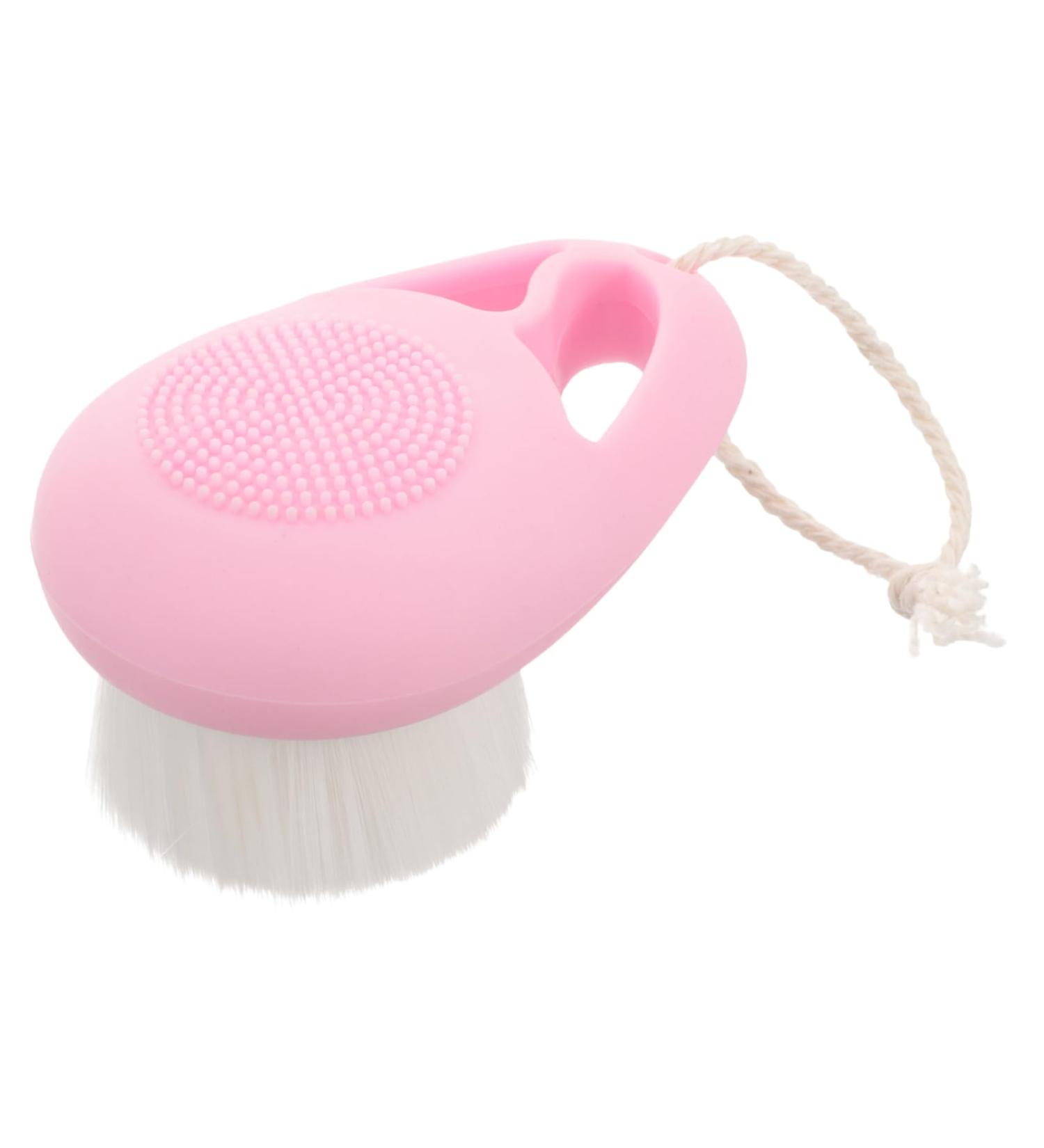 Angoily Silicone Handle Double-Sided Cleansing Brush - Pink Facial Scrubber for Effective Skin Care & Shampooing - Buy Online on GoSupps.com