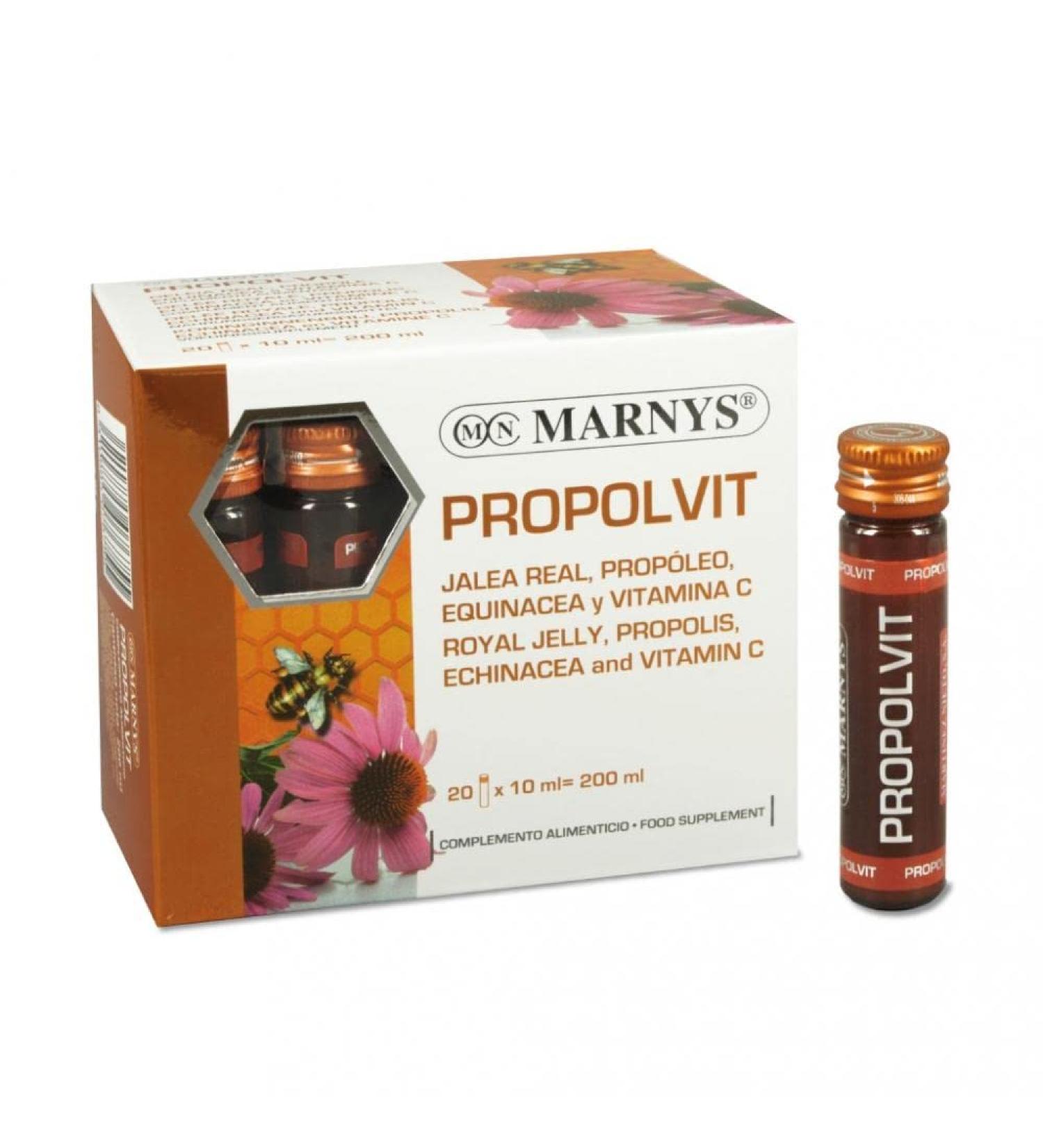  Marnys Propolvit Pack of 20 drinkable vials for immune and energy boost with royal jelly purified propolis echinacea and vitamin C - Buy Online on GoSupps.com