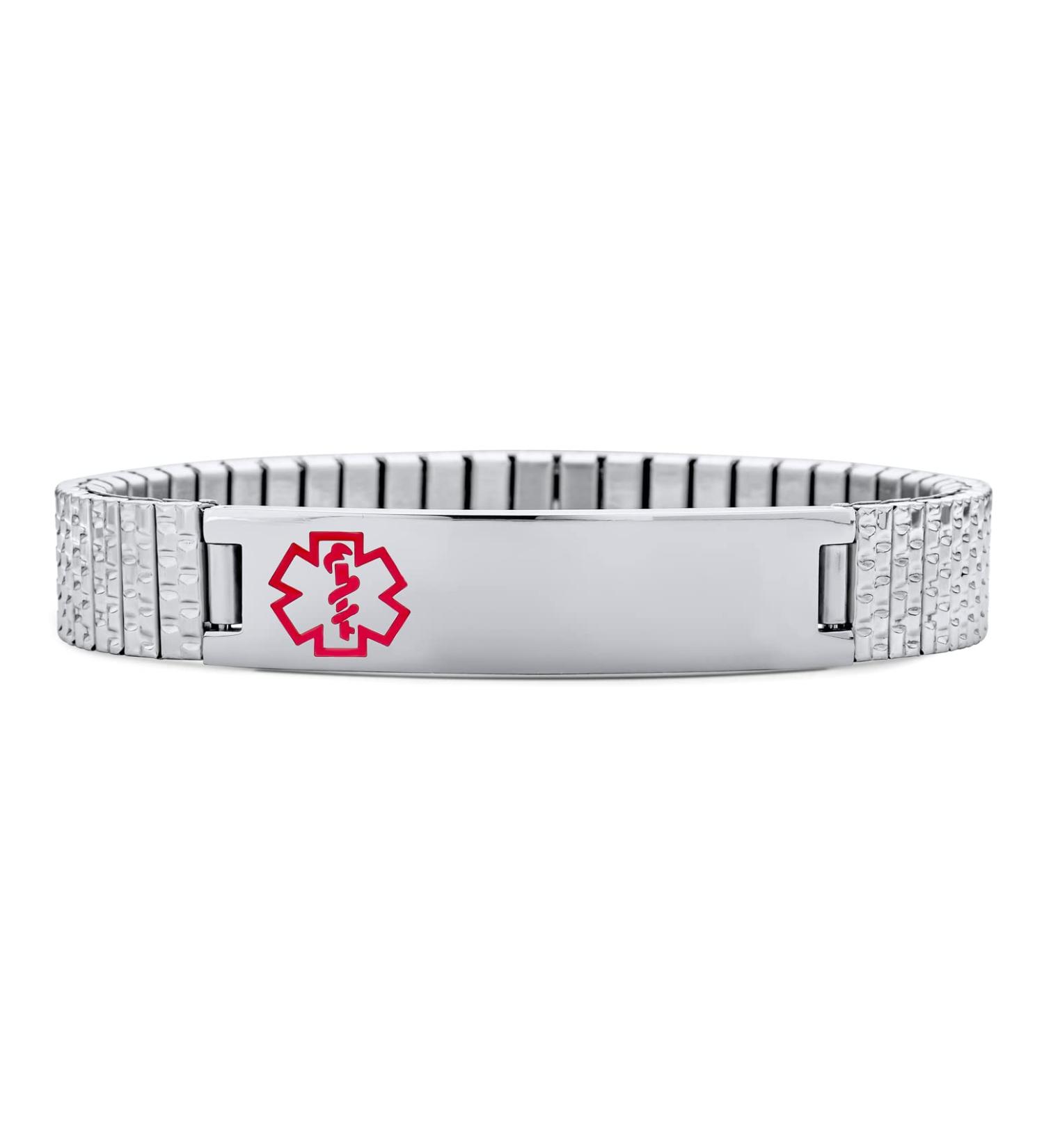Bling Jewelry Unisex Personalized Medical ID Bracelet - Silver Stainless Steel Custom Engraved Adjustable for Women & Teens - Buy Online on GoSupps.com