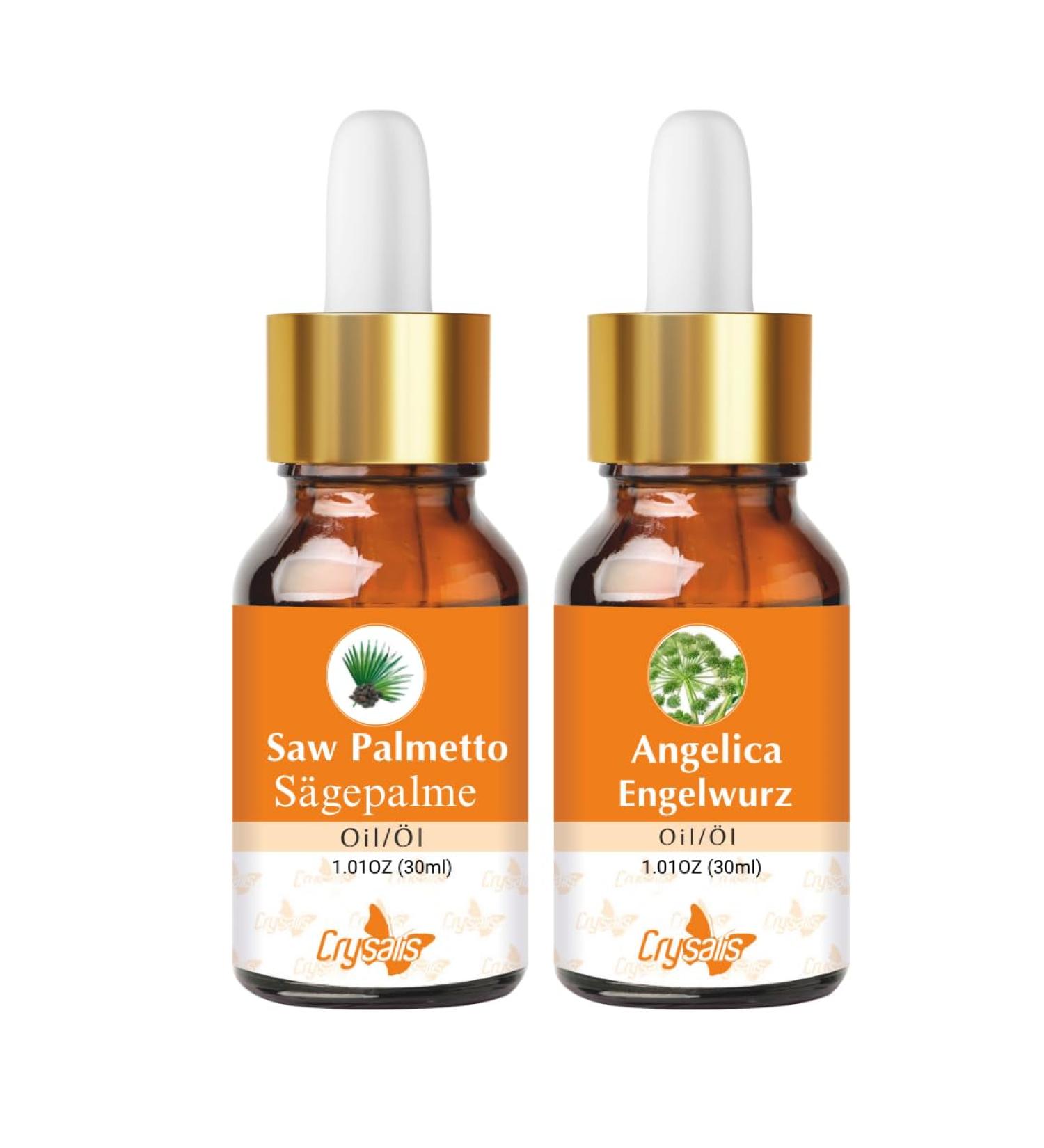 CRYSALIS Crysalis Oil Combo: Saw Palmetto (Serenoa repens) - 30ml/1.01 Fl oz & Angelica (Angelica Archangelica) Oil - 1.01 Fl oz (30 ml)