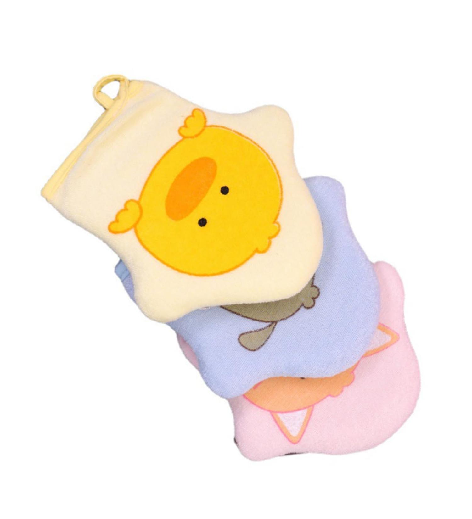 Healeved 4pcs Cartoon Bath Wipes Set - Soft Reusable Bathing Gloves Cleaning Mittens & Loofah for Kids | Body Puppet Back Washer - 15x13cm - Buy Online on GoSupps.com