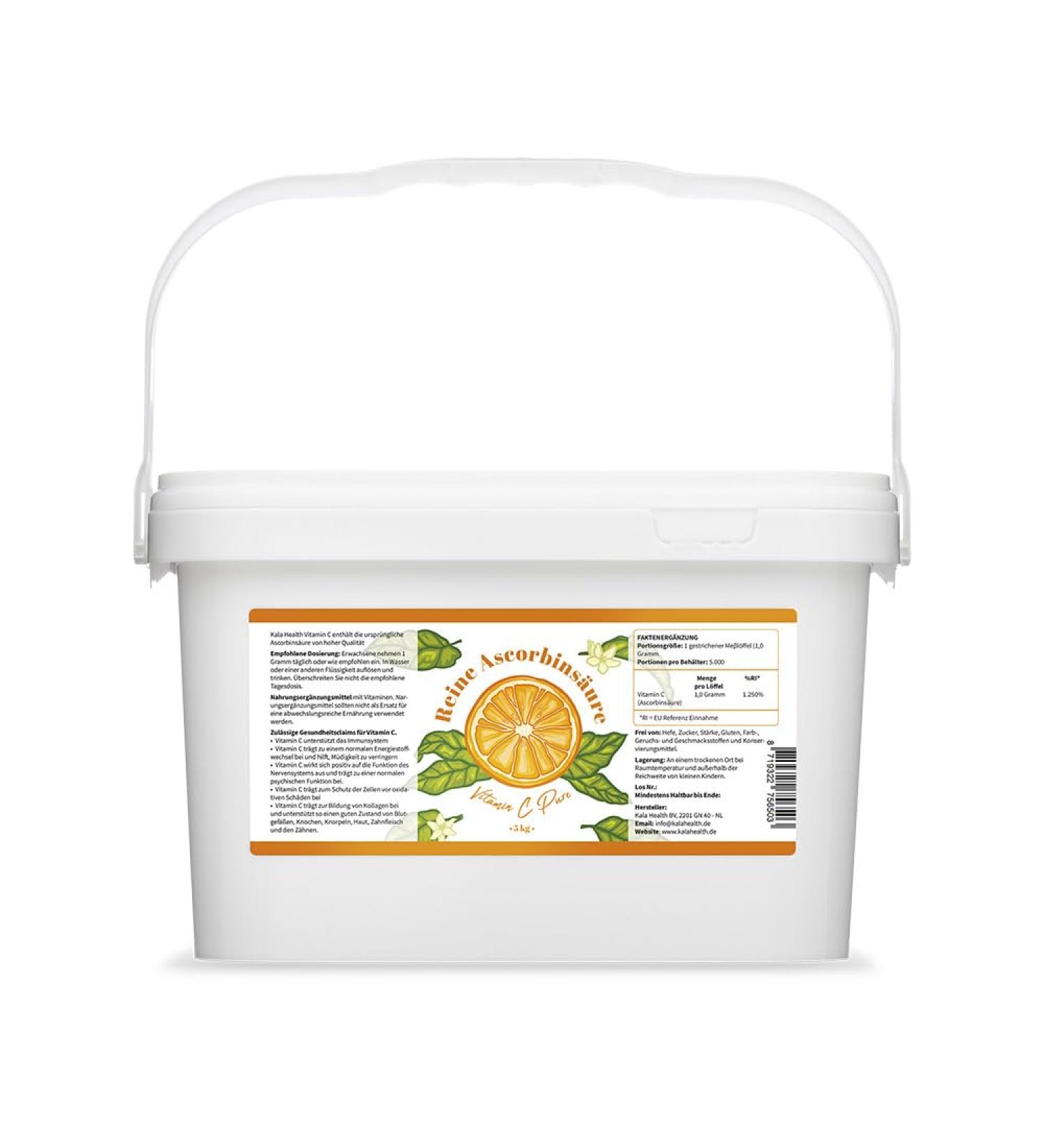 Vitamin C pure 5kg - vitamin C powder - pure ascorbic acid - 5000 days stock x 1000mg highly dose - with measuring spoon - vegan - premium quality