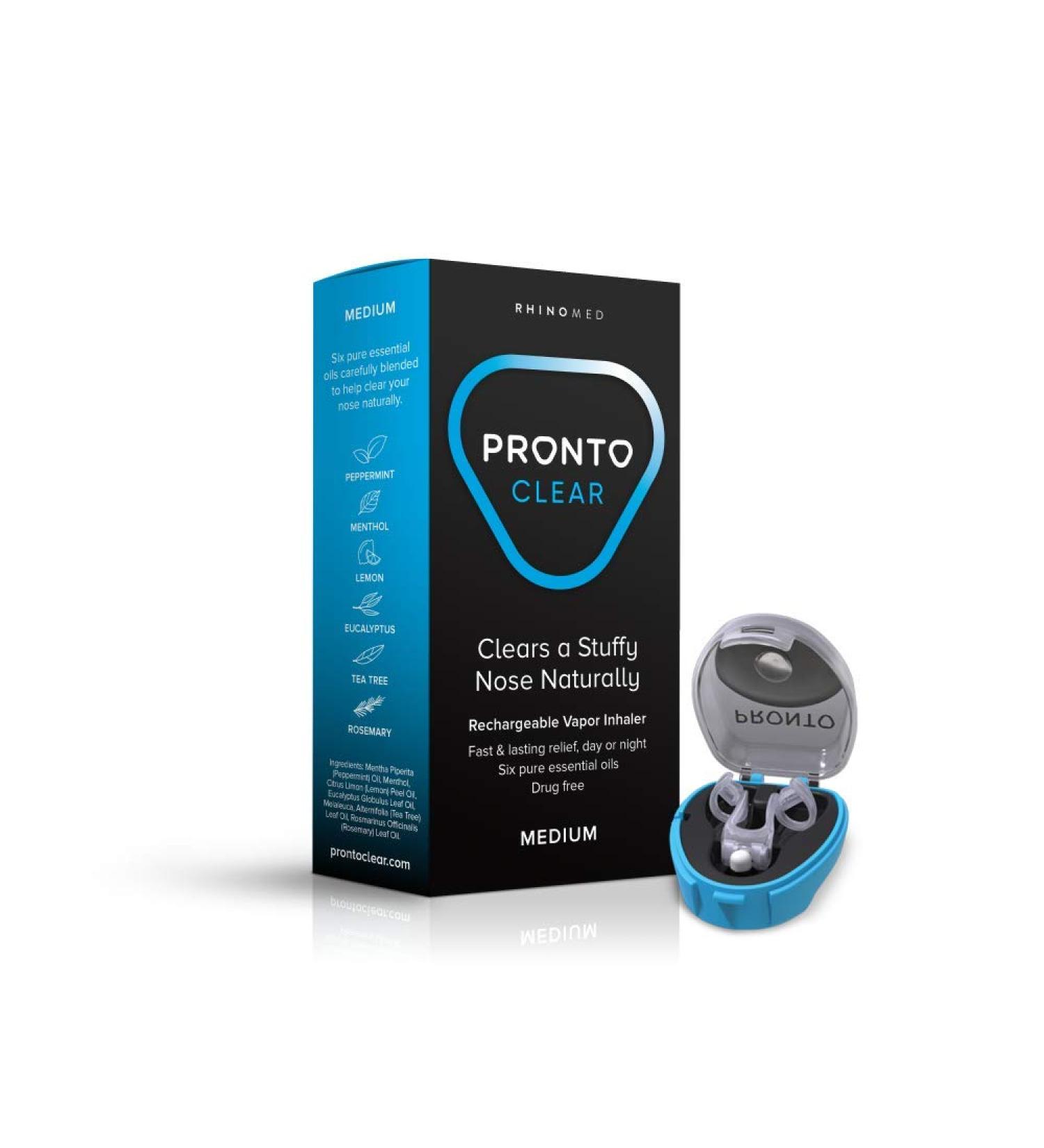 Rhinomed Pronto Clear Nasal Dilator Medium - Rechargeable Essential Oils Vapor Inhaler for Stuffy Noses - Drug Free Relief - Improved Airflow - Fast & Lasting Day/Night Relief - Buy Online on GoSupps.com