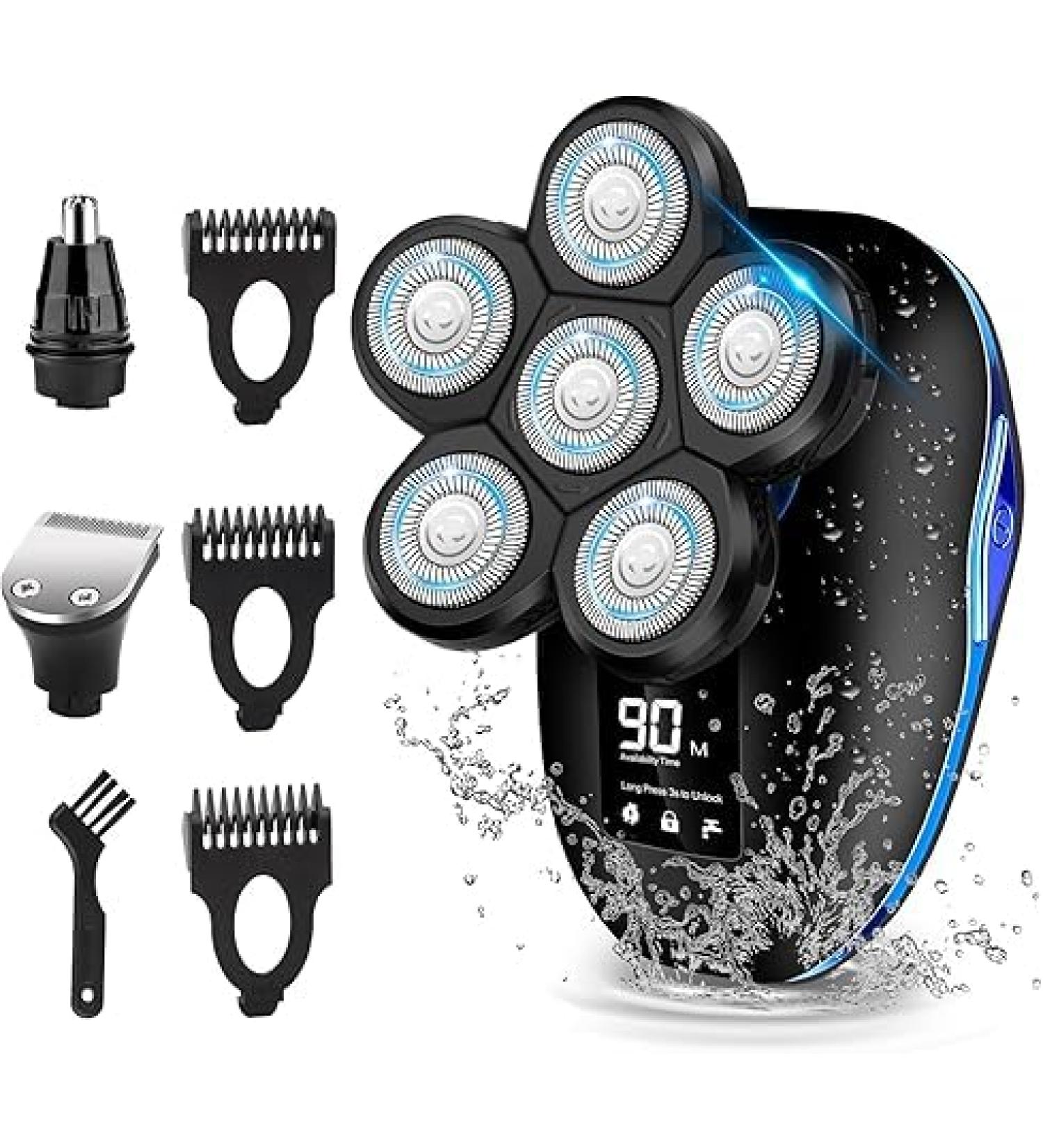 Buy 6 in 1 Electric Head Shaver for Bald Men - Waterproof Rotary Razor with LED Display | Cordless Head Shaving Kit for Smooth Results - Buy Online on GoSupps.com