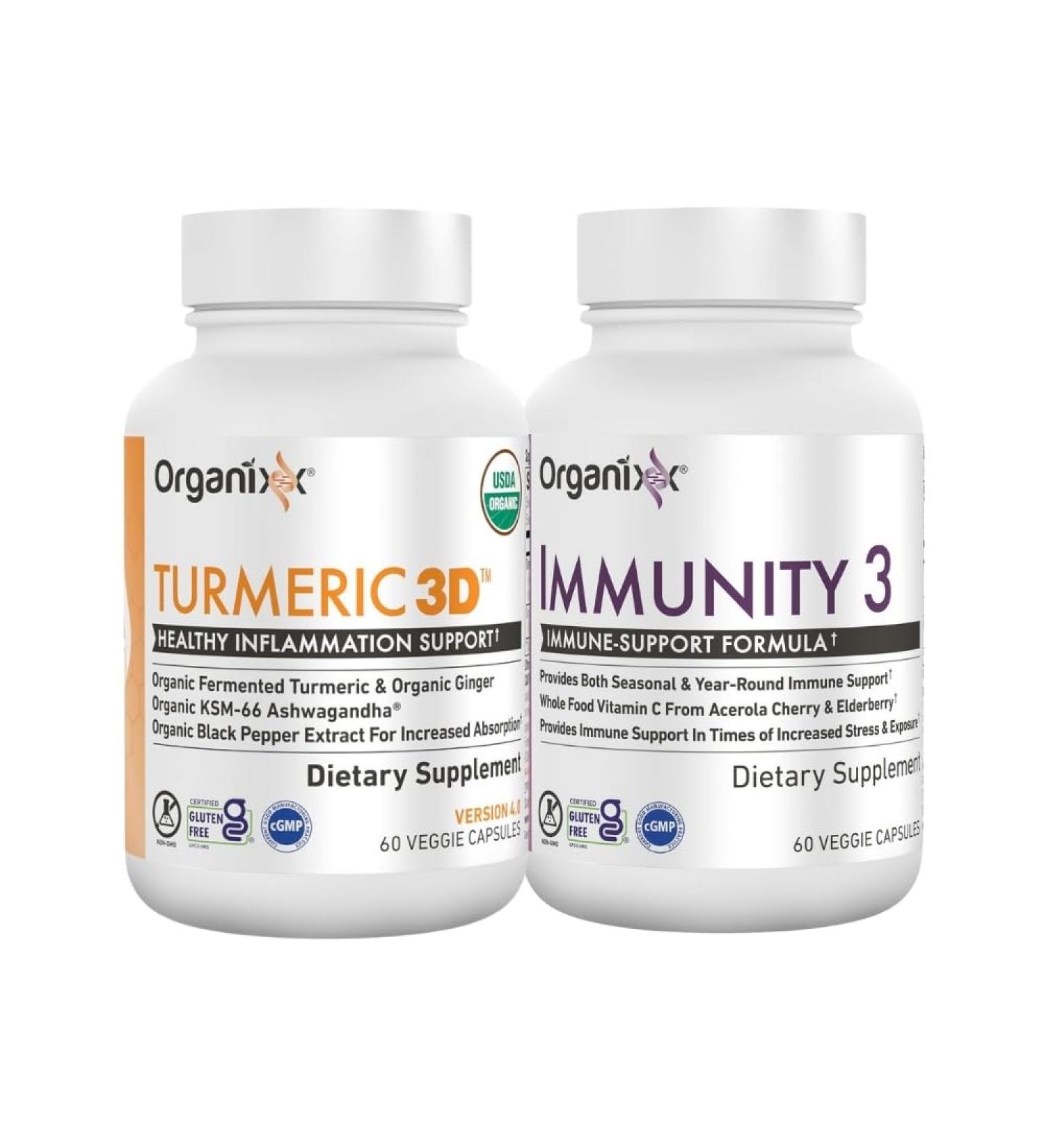 Organixx Turmeric 3D & Immunity 3 Bundle Organic Turmeric Ginger & Ashwagandha Plus Vitamin C Zinc & Elderberry Supports Immune Digestive & Joint Health Non-GMO Gluten Free 60 Capsules Each - Buy Online on GoSupps.com