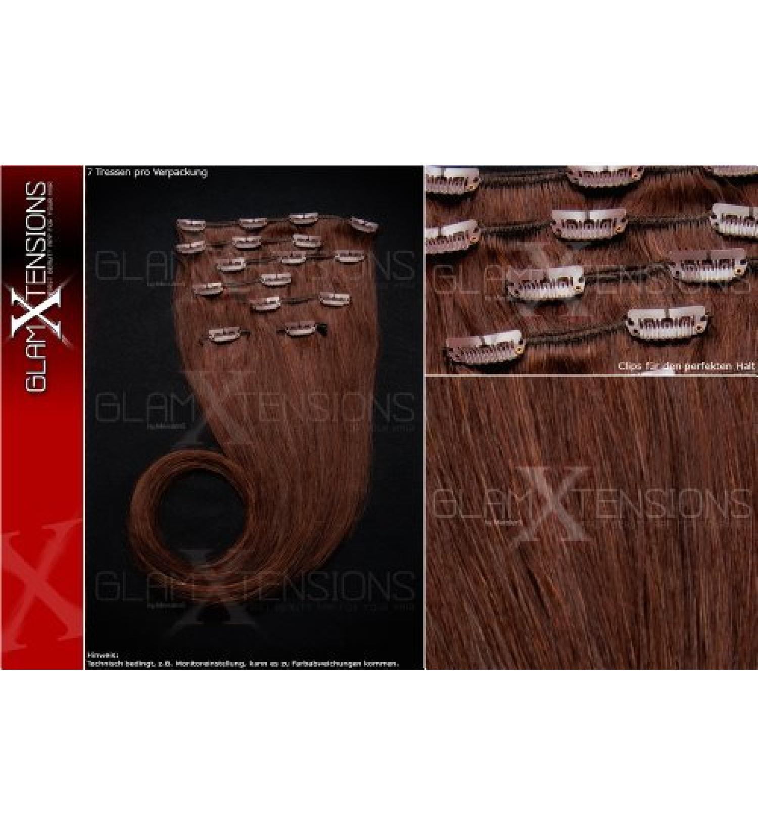 Remy clip in Extensions Set 100% Indian real hair 7 parts 100 grams of real hair for complete hair extension 70 cm clip-in hair extension No. 2 dark brown