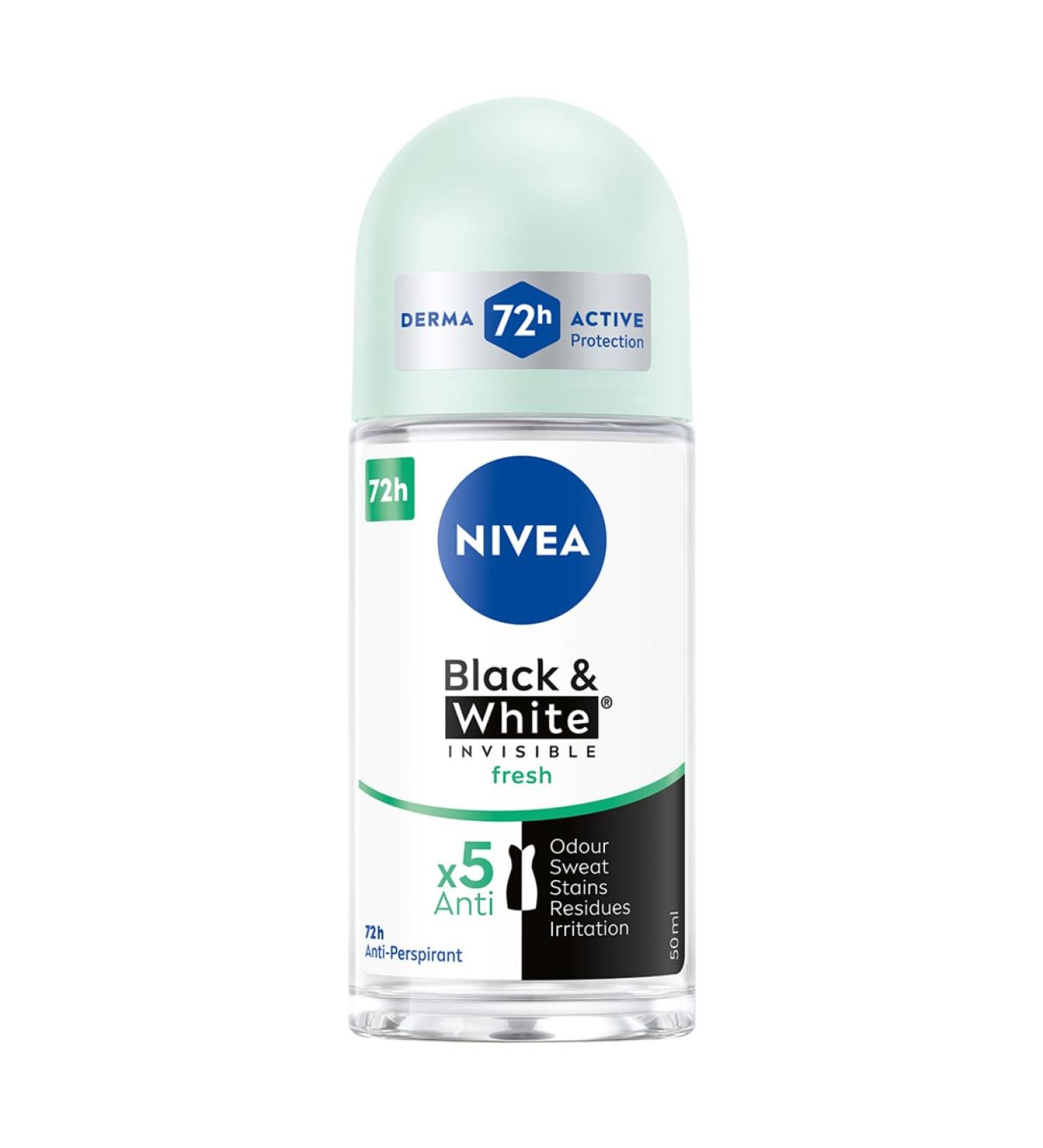  NIVEA NIVEA Invisible Fresh Roll On Antiperspirant Black and White 50 ml - Buy Online on GoSupps.com