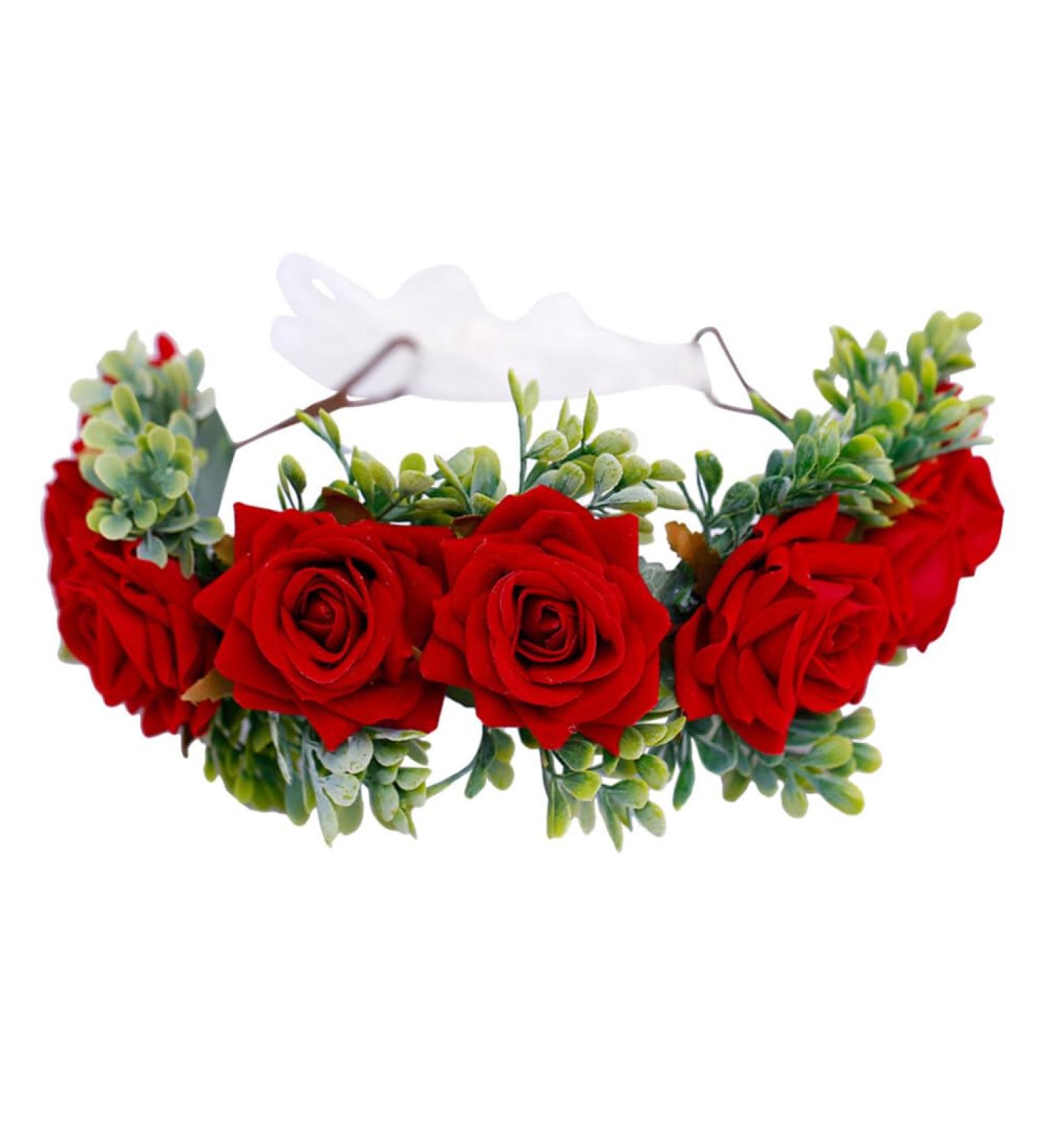 Minkissy Christmas Flower Headband - Red Artificial Rose Hair Wreath for Weddings & Festive Celebrations - Buy Online on GoSupps.com