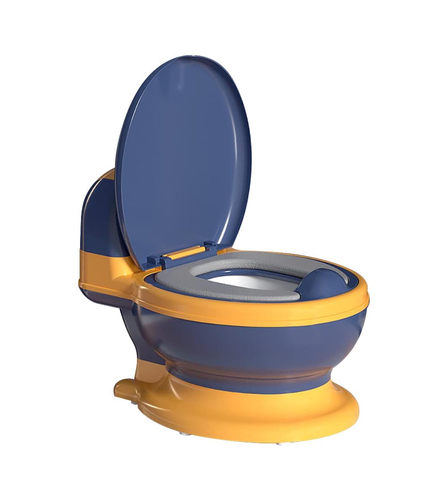 Potty Training Toilet with Realistic Seat & Tissue Dispenser - Non-Slip Toddler Potty Chair in Mellow Yellow/Navy Blue - Buy Online on GoSupps.com