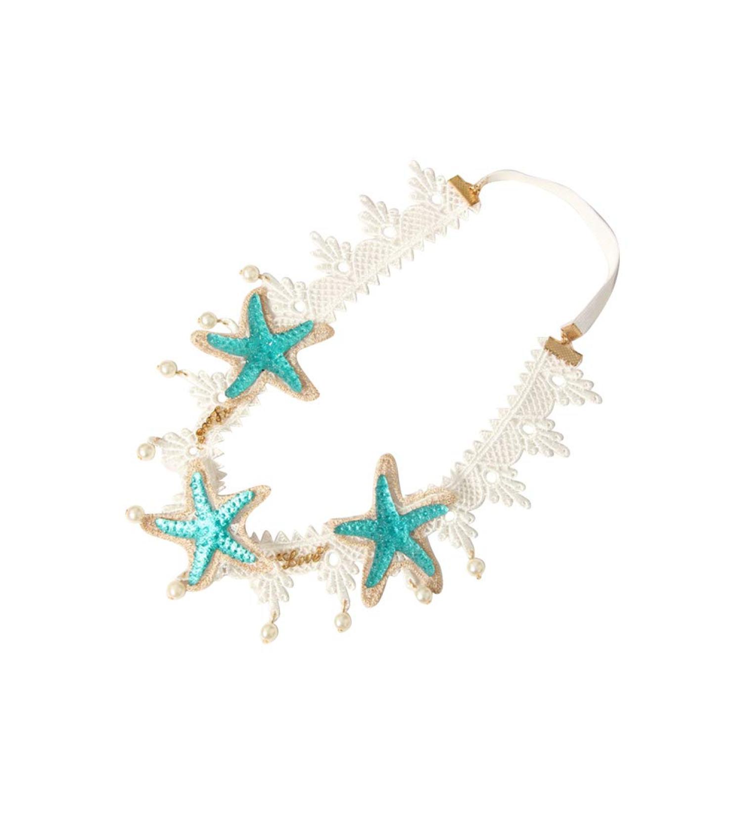 Lurrose Starfish Pearl Headband | Elastic Lace Hairband for Girls & Women - International Shipping Available - Buy Online on GoSupps.com
