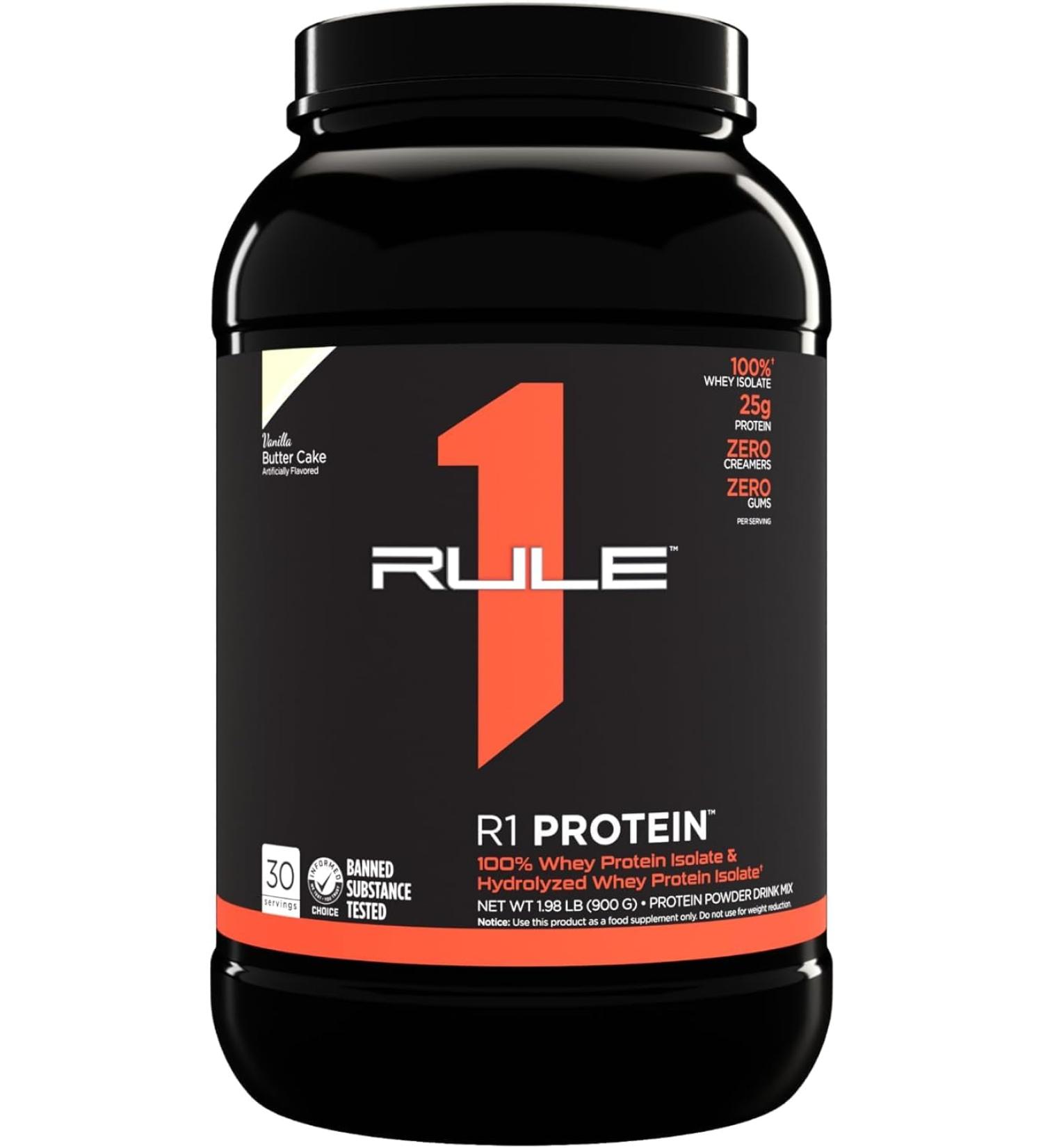 Rule 1 Protein | Super-Pure 100% Whey Isolate & Fast-Acting Whey Hydrolysate | 25 Grams Protein 4 Grams Glutamine & 6 Grams BCAAs Per Serving (2LB Vanilla Butter Cake) Vanilla Butter Cake 2LB - Buy Online on GoSupps.com