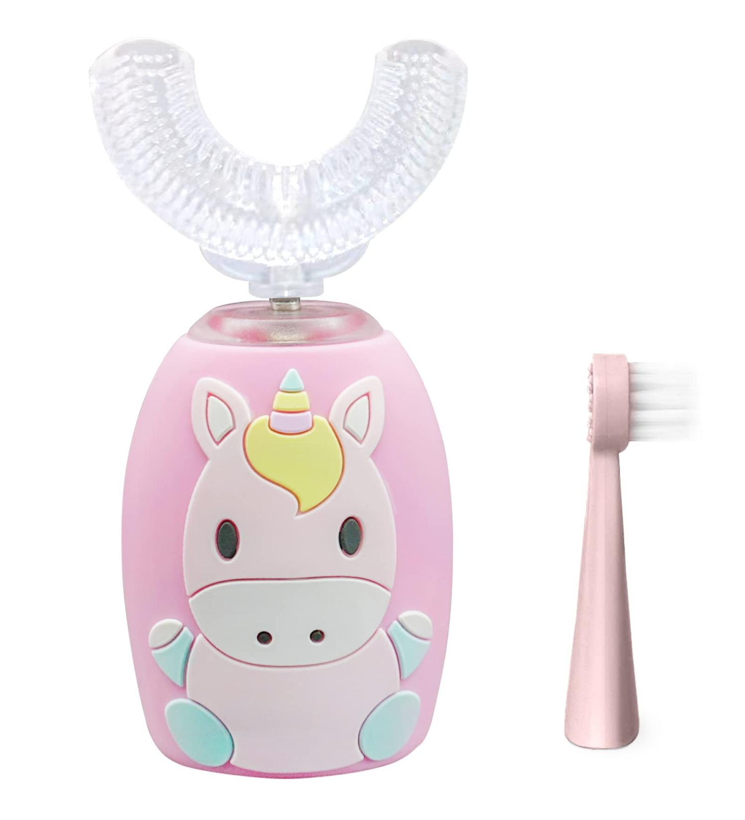 TUTULOO Kids Electric U-Shaped Toothbrush with Smart Timer and Light, Age 2-6 - Unicorn Pink - Buy Online on GoSupps.com
