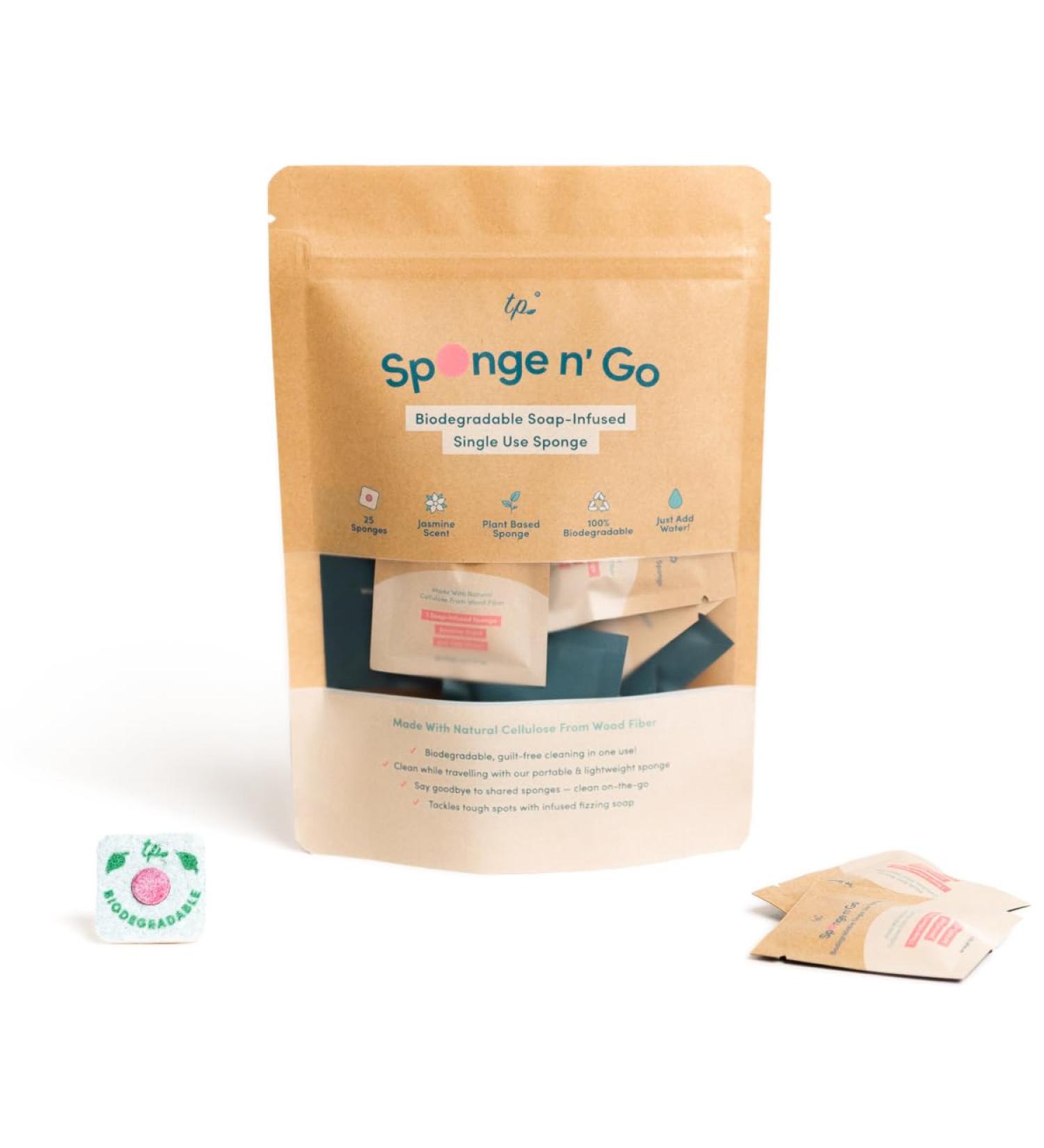 Sponge n Go: 20-Pack Biodegradable Travel Dish Soap & Sponges | Soap-Infused Single-Use Compressed Sponges for Easy Cleaning on Trips & Camps - Buy Online on GoSupps.com