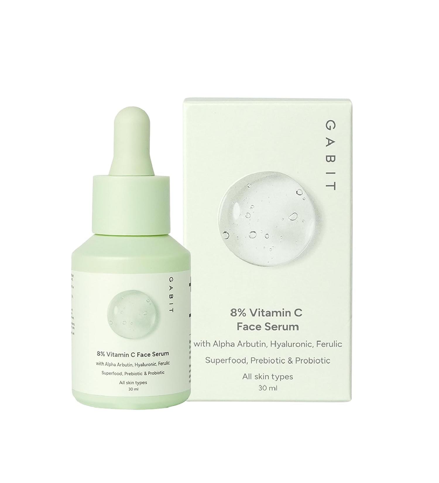 Gabit 8% Vitamin C Face Serum Brightening & Hydrating Serum for Dull Uneven Skin Tone with Alpha Arbutin Hyaluronic Acid & Ferulic Acid Oil & PEG Free 30 ml - Buy Online on GoSupps.com