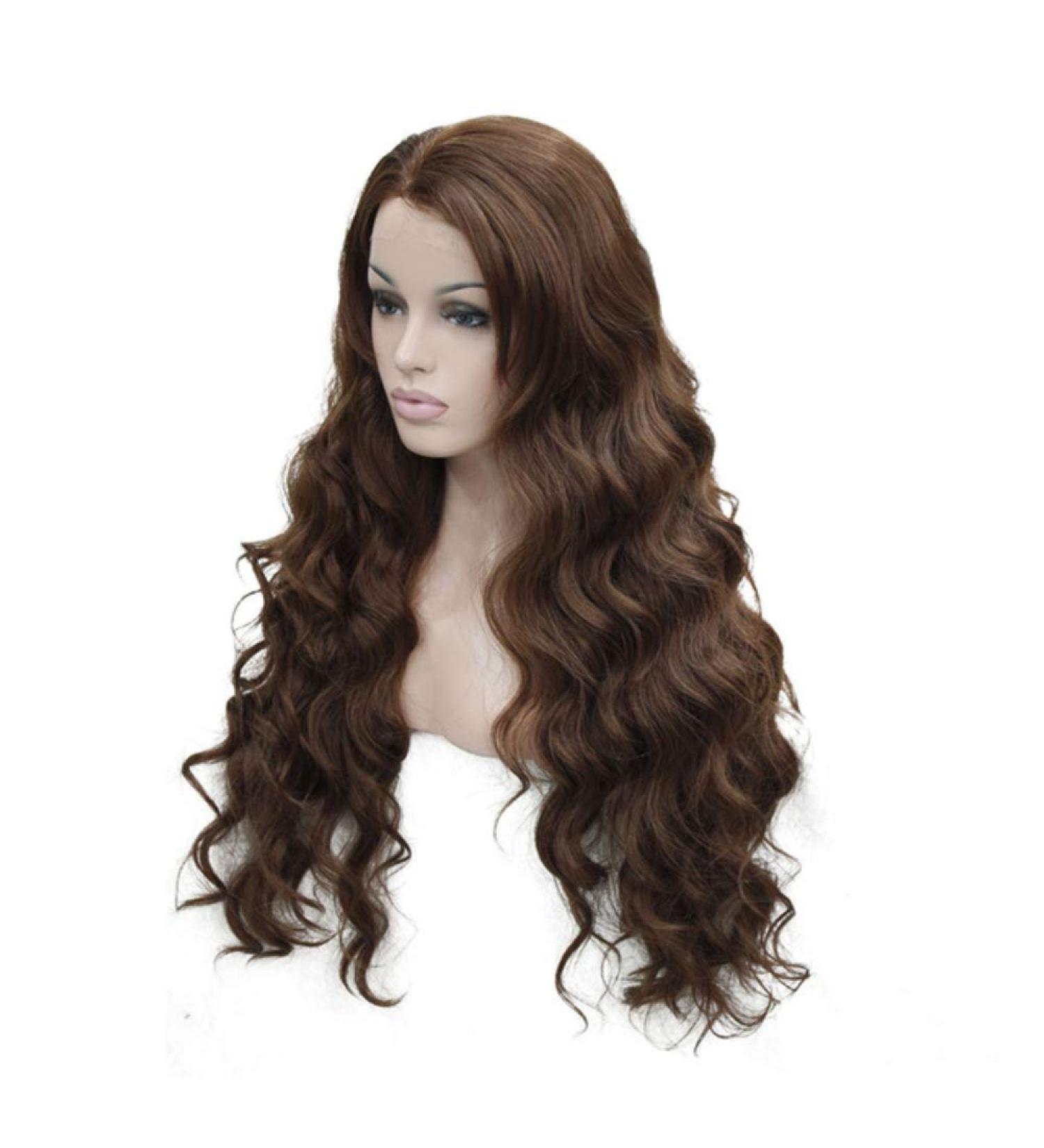 SHIYID Lace Wigs Very Long Wavy Black Brown Synthetic Wig Color