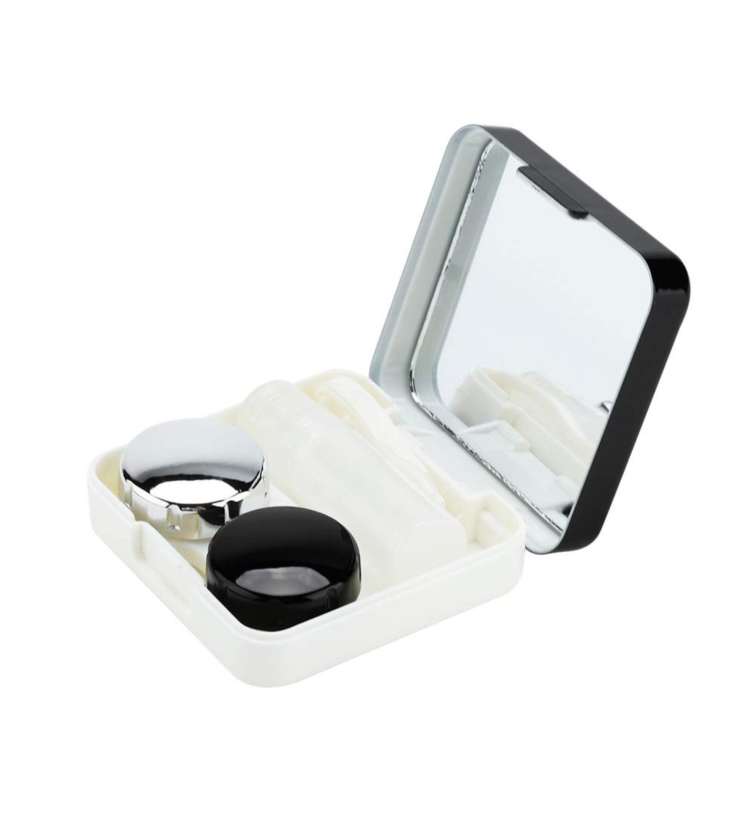 Modern Contact Lens Container with Mirror - Stylish & Hygienic for Home Office & Travel (Black) - Buy Online on GoSupps.com
