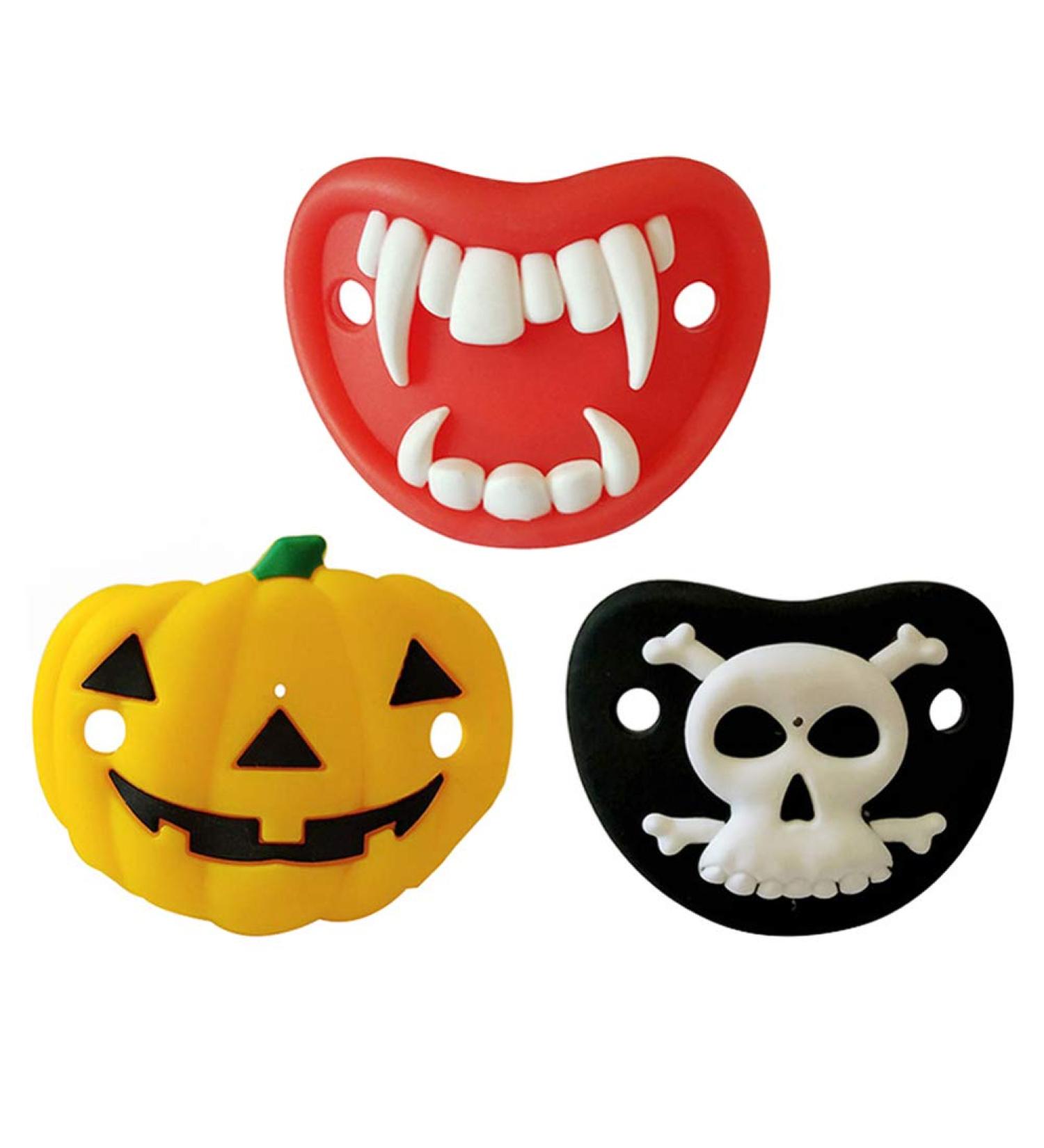 3pcs Funny Halloween Silicone Baby Pacifiers - Pumpkin, Skeleton, Vampires Fangs | Perfect for Halloween Party Favors & Gifts - Buy Online on GoSupps.com