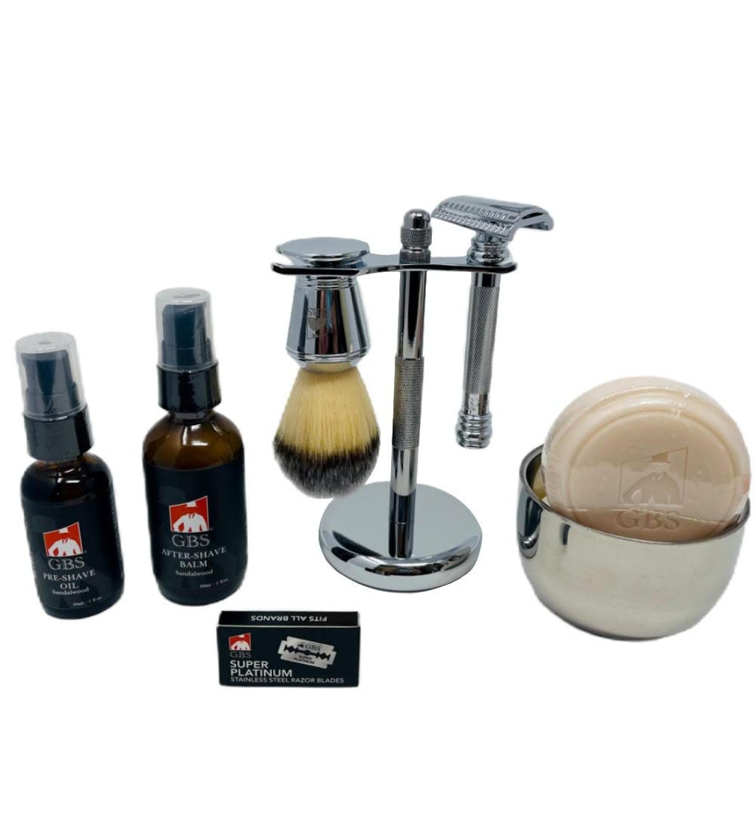 Buy G.B.S Men's Shave Kit - Double Edge Razor Brush Bowl & Blades for Effortless Shaving | International Shipping Available - Buy Online on GoSupps.com