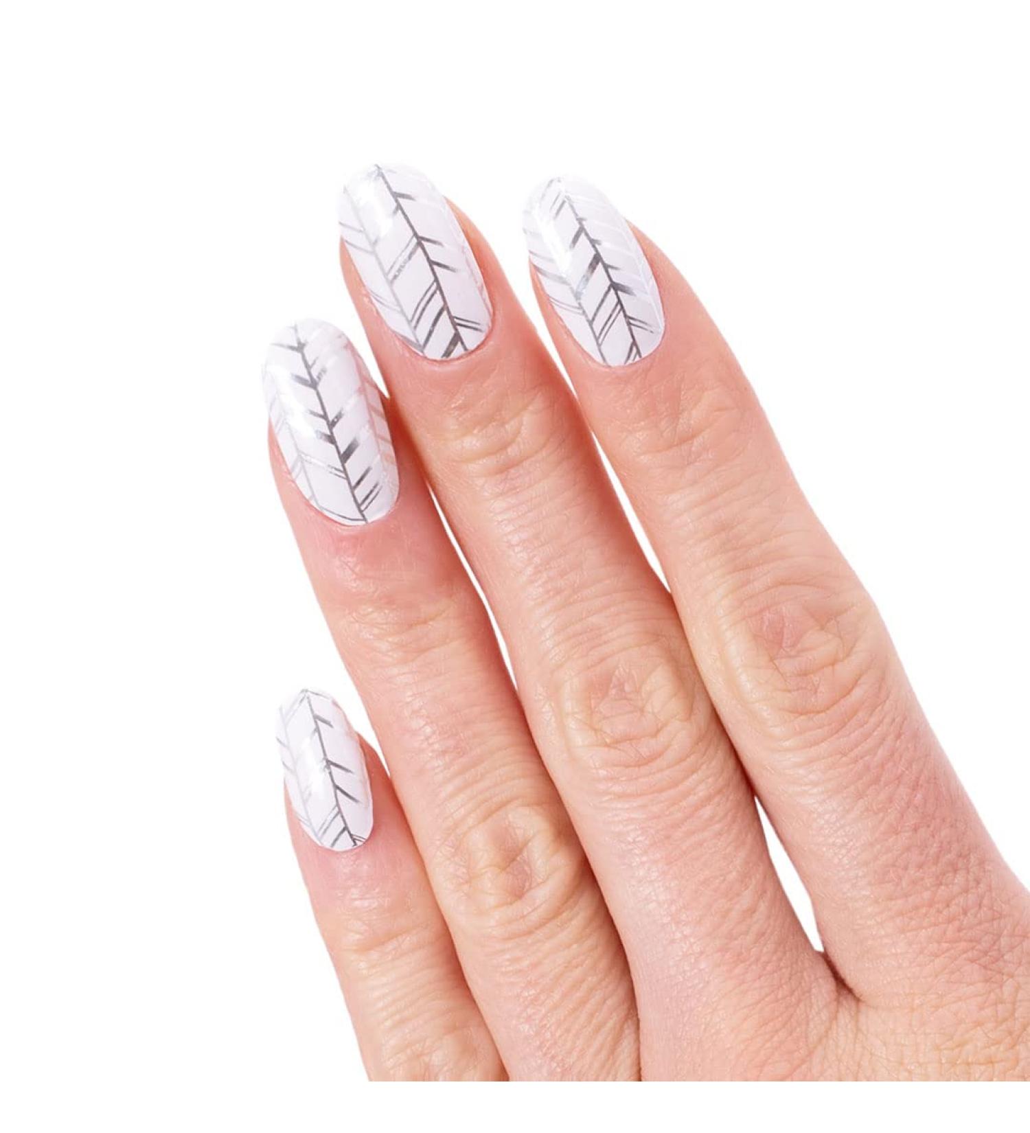 Glamsy Nail Film | Like a Virgin - White Glitter Pattern Nail Wraps | 24 Self-Adhesive Ultra-Thin Foils for Stunning Nails - Buy Online on GoSupps.com