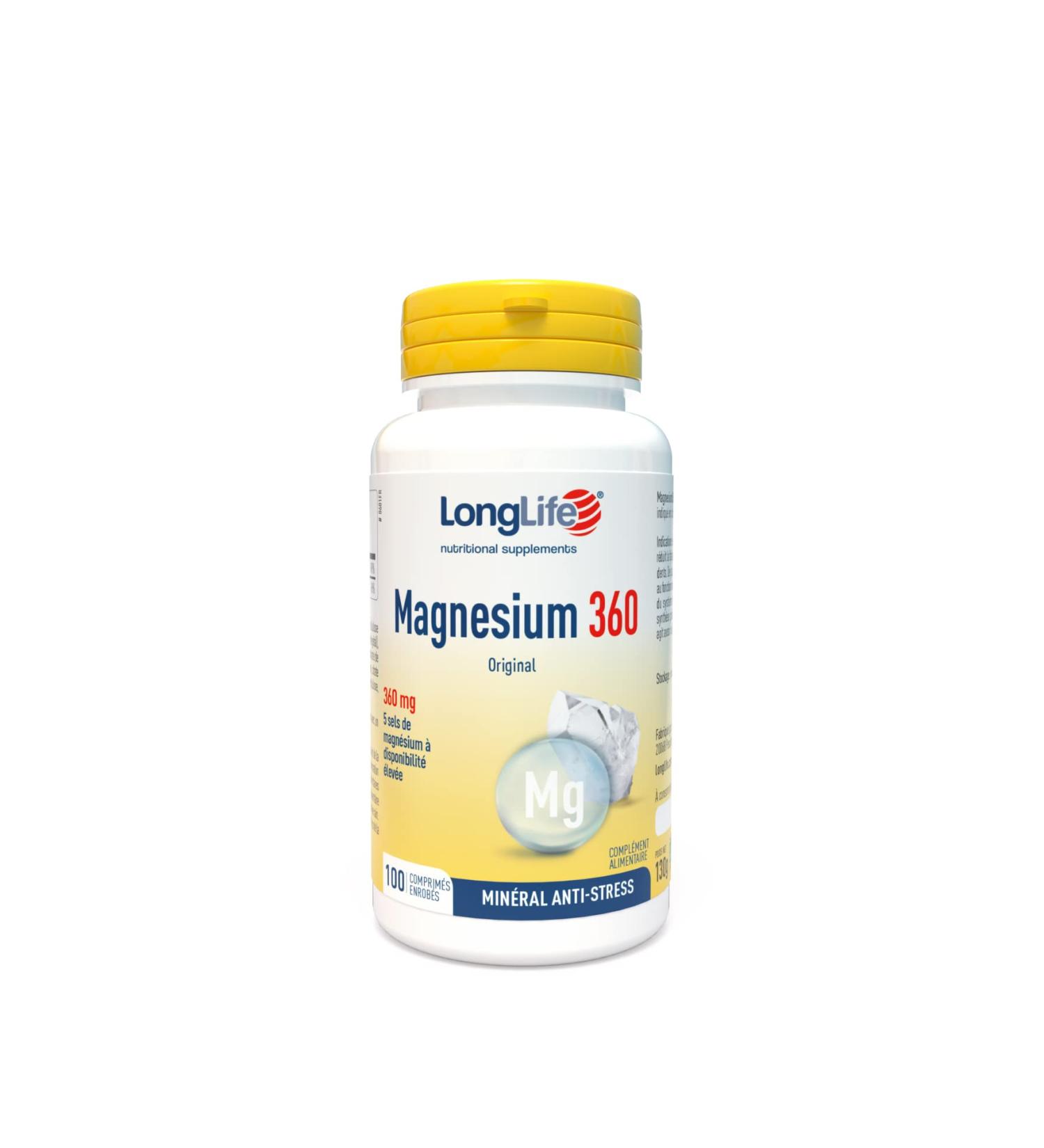 LongLife Magnesium 360 | High Dosage 360mg per tablet | 5 High Bioavailability Magnesium Salts | Adult Stress Relief Mineral | 100 Day Treatment | Gluten Free & Vegan - Buy Online on GoSupps.com
