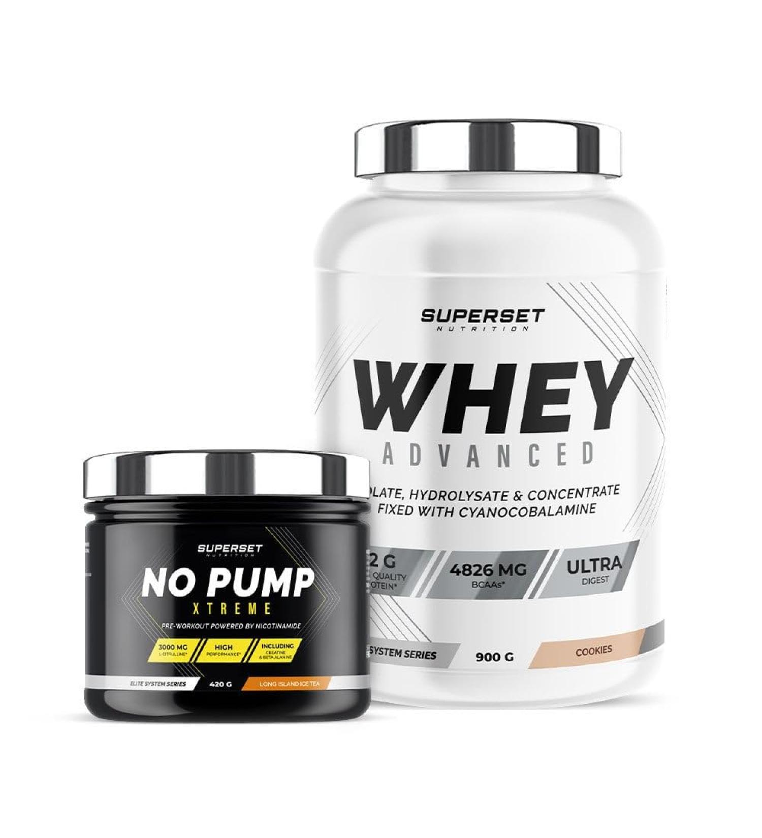 Superset Nutrition | Fitness Energy Program - 100% Whey Protein Advanced 900g Cookies - No Pump Xtreme Long Island Icetea | Boosts energy and tones the body in 4 weeks - Buy Online on GoSupps.com