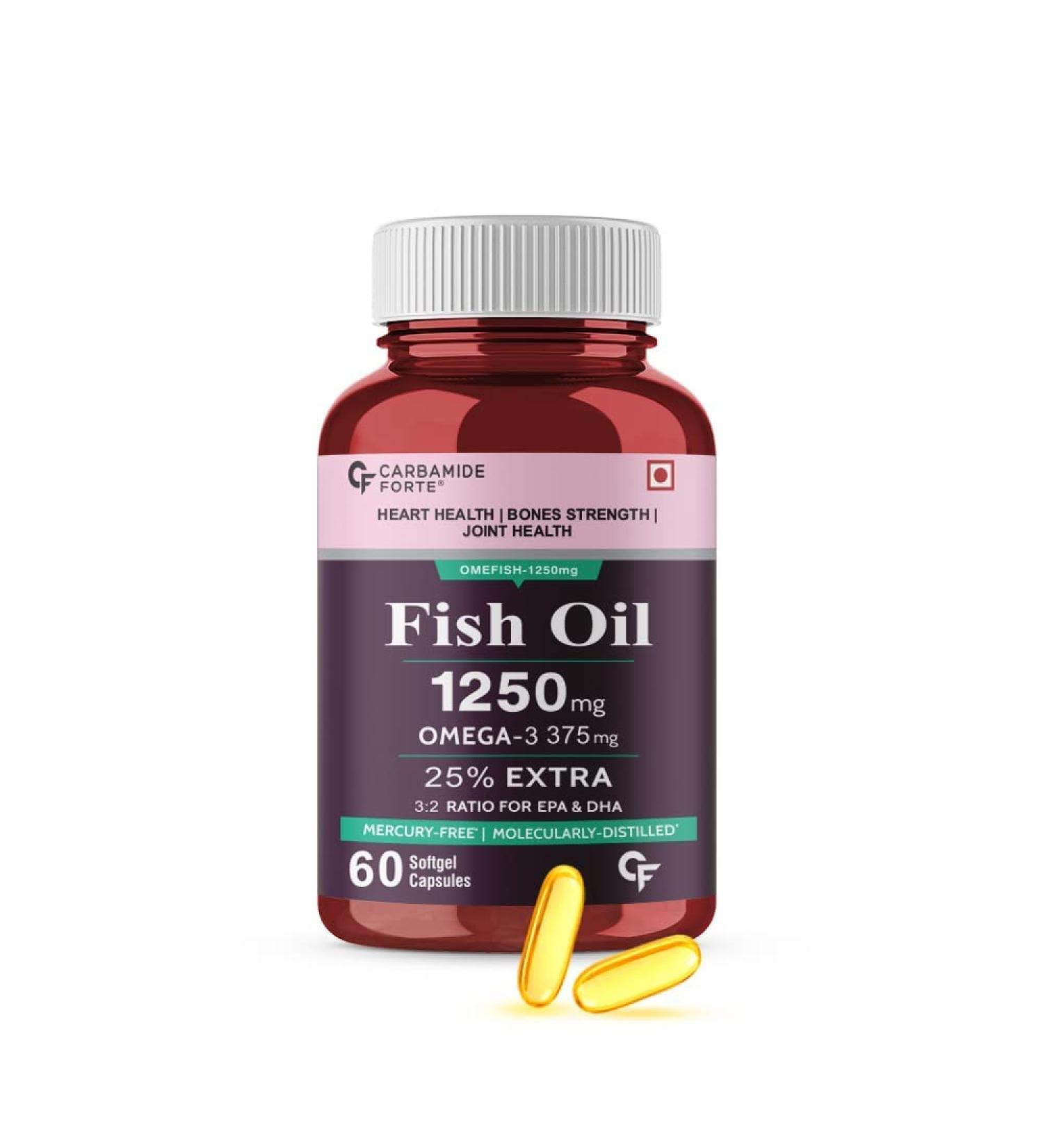 NWIL Fish Oil 1250mg with Omega 3 375mg Supplement | 25% Extra - 60 Softgel Capsules
