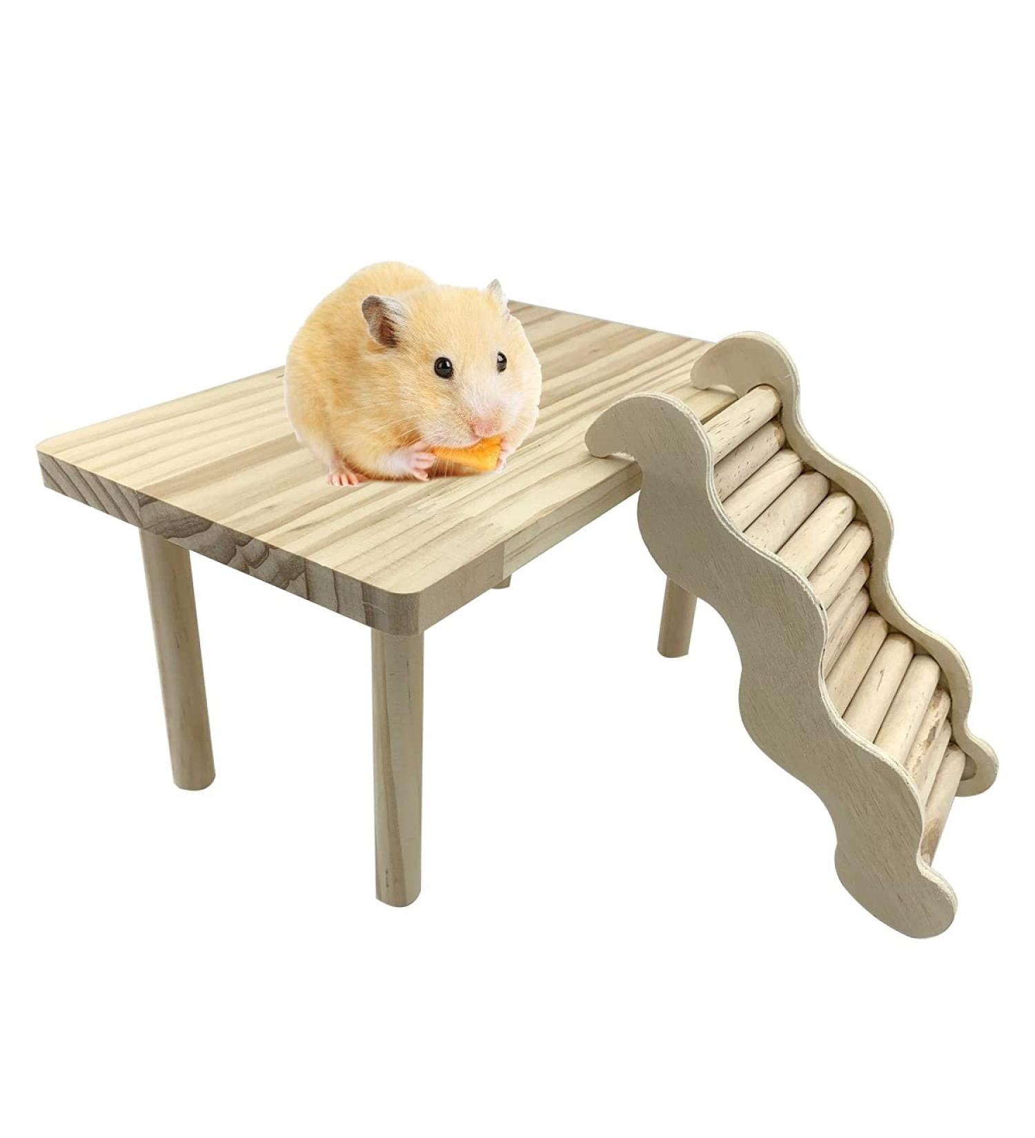 CooShou Small Pet Wooden Platform Stand - Rodent Table Climbing Ladder Chew Toy for Hamster Gerbil Mice Parrot Bird - Buy Online on GoSupps.com