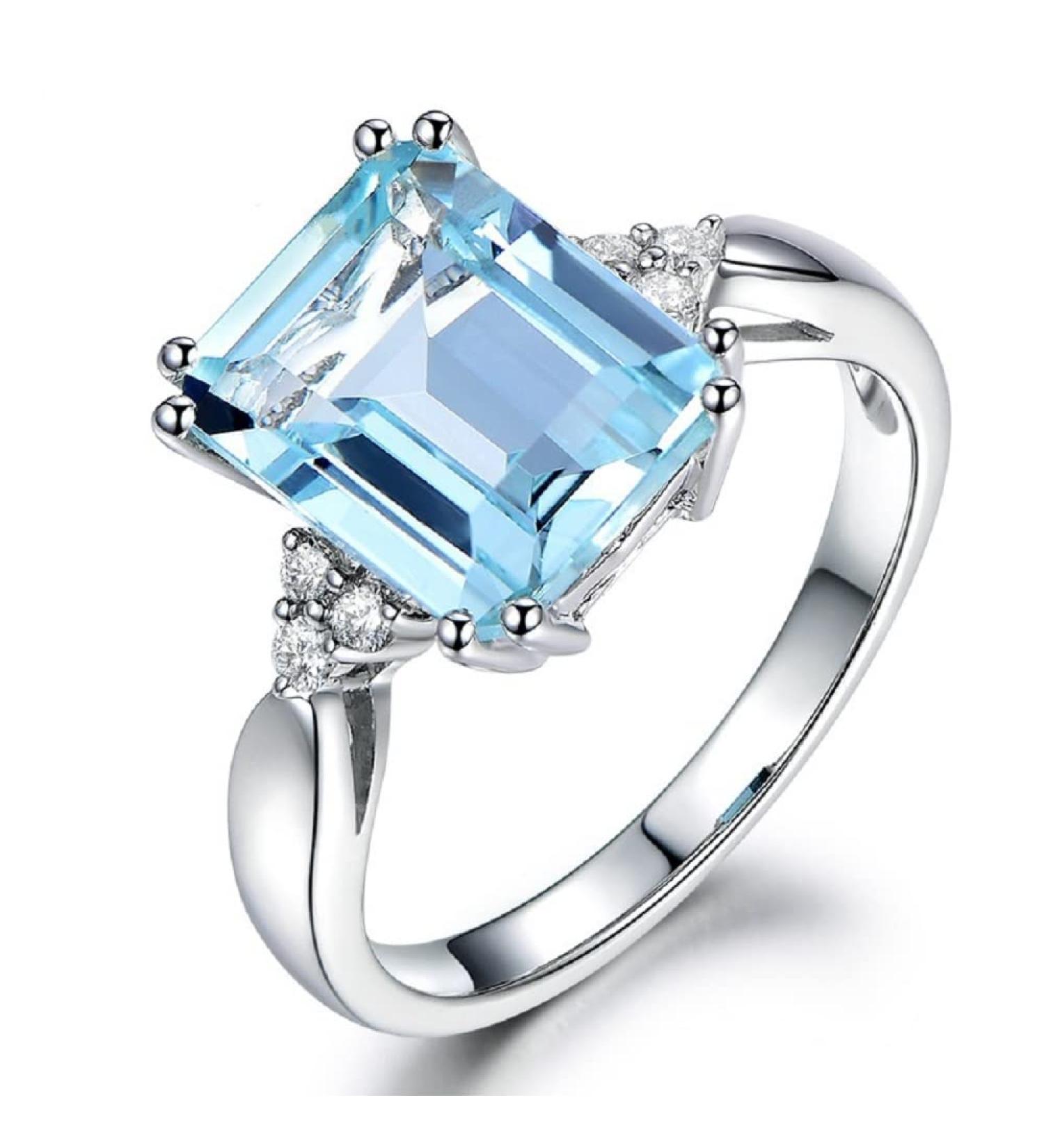 925 Silver Sapphire Square Blue Gemstone Ring CZ Zirconia Diamond | Size 8 - Buy Online on GoSupps.com