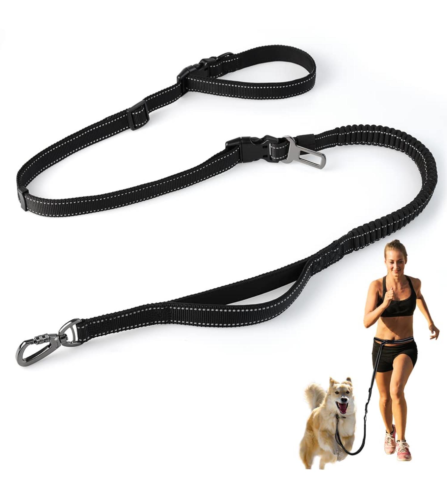 BELLA & PAL Hands-Free Dog Lead for Medium-Large Dogs | Adjustable Bungee Waist Leash with Double Handles | Ideal for Walking, Running, Training | 8ft (240cm) - Black - Buy Online on GoSupps.com