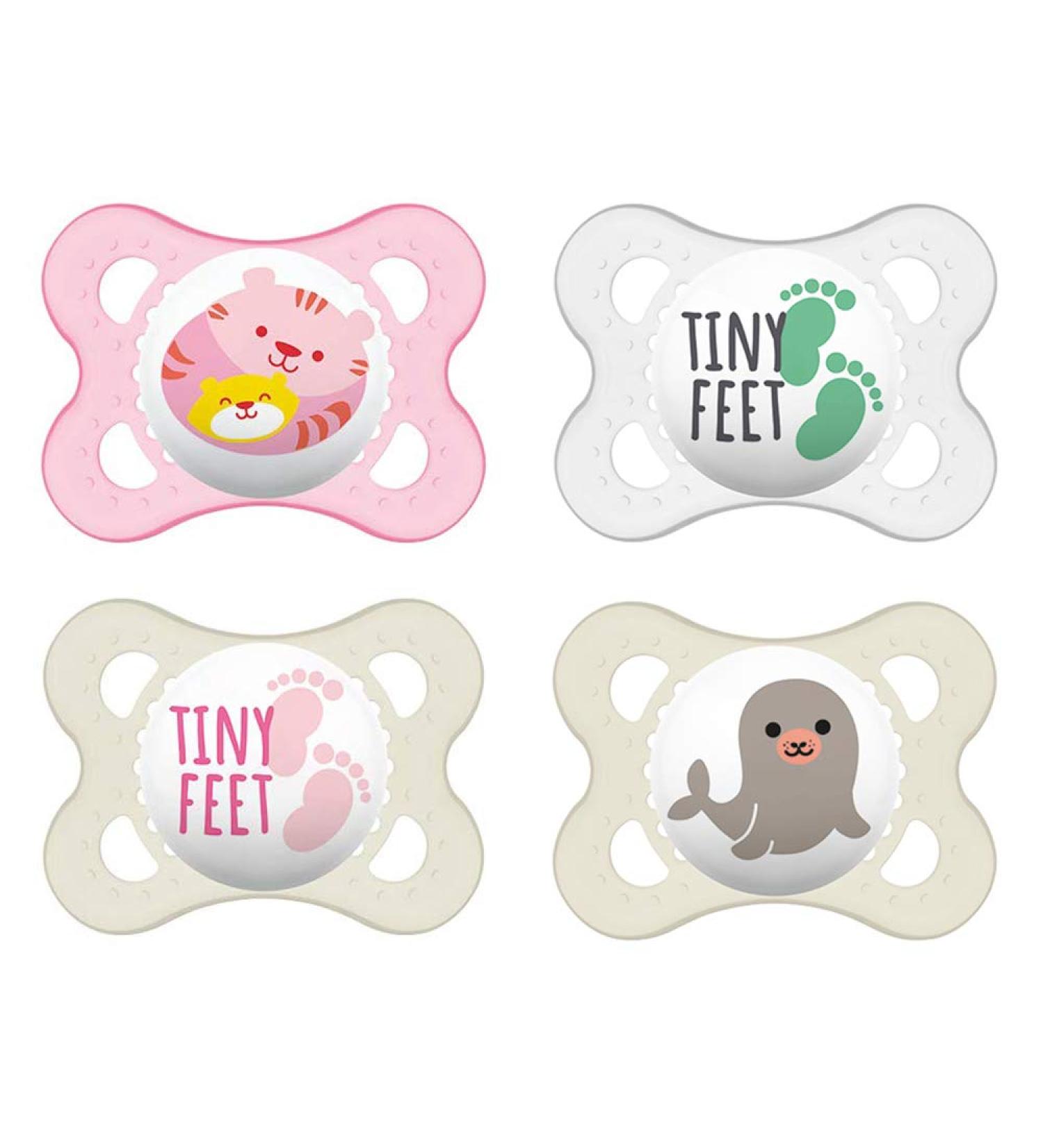 Buy MAM Skin Soft Silicone Pacifiers for Girls 0-6 Months - Set of 4 with Sterilized Transport Boxes | International Shipping Available - Buy Online on GoSupps.com