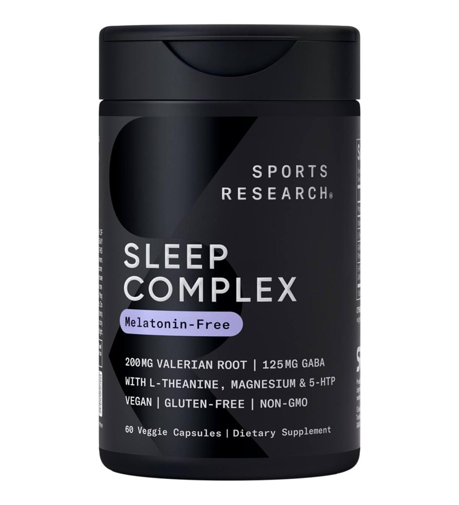 Sports Research Sleep Complex- Melatonin-Free Vegan Capsules - with Valerian Root GABA L-Theanine Magnesium & 5-HTP - 30 Servings 60 Count (Pack of 1) L-theanine Sleep Complex - Buy Online on GoSupps.com