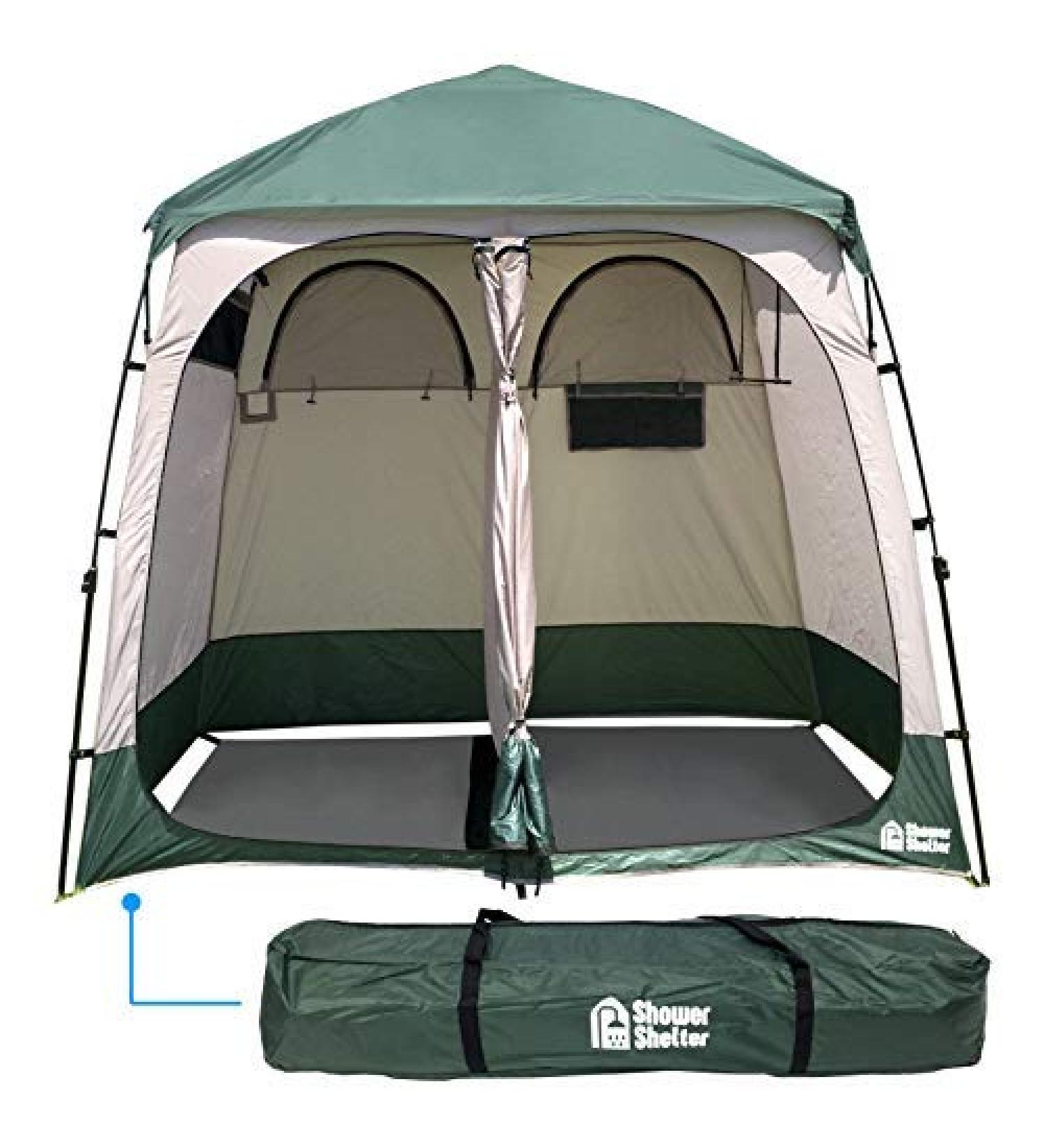 EasyGo Product Shower Shelter  Giant Portable Outdoor Pop UP Camping Shower Tent Enclosure  Changing Room  2 Rooms  Instant Tent  7.5' Tall x 4' Deep x 7.5' Wide  Green - Buy Online on GoSupps.com