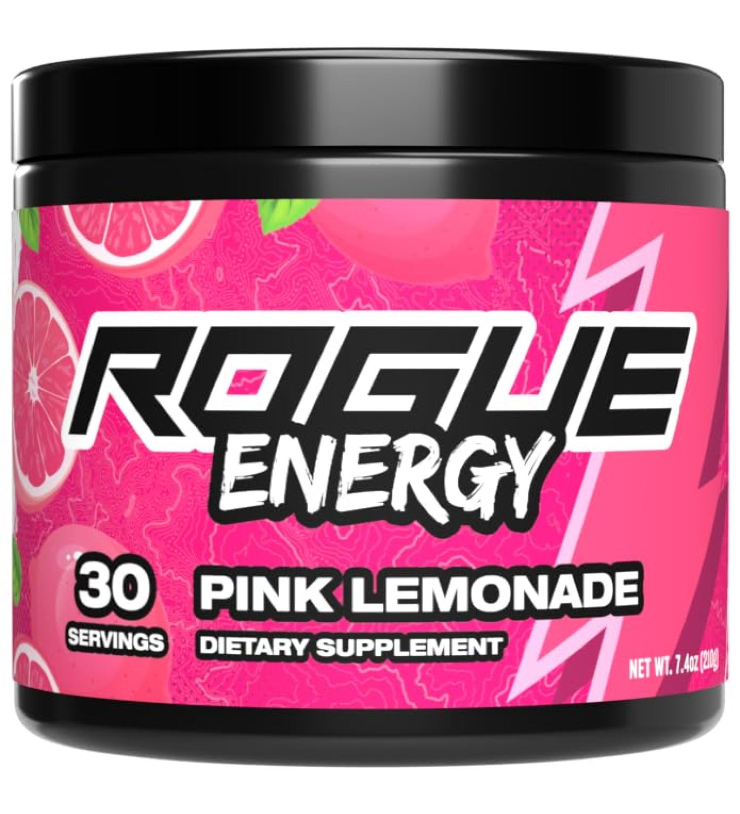 Rogue Energy Drink Powder - Sugar & Gluten Free Gaming Supplement for Focus - Pink Lemonade 30 Servings - Boost Your Energy for Long Hours - Buy Online on GoSupps.com