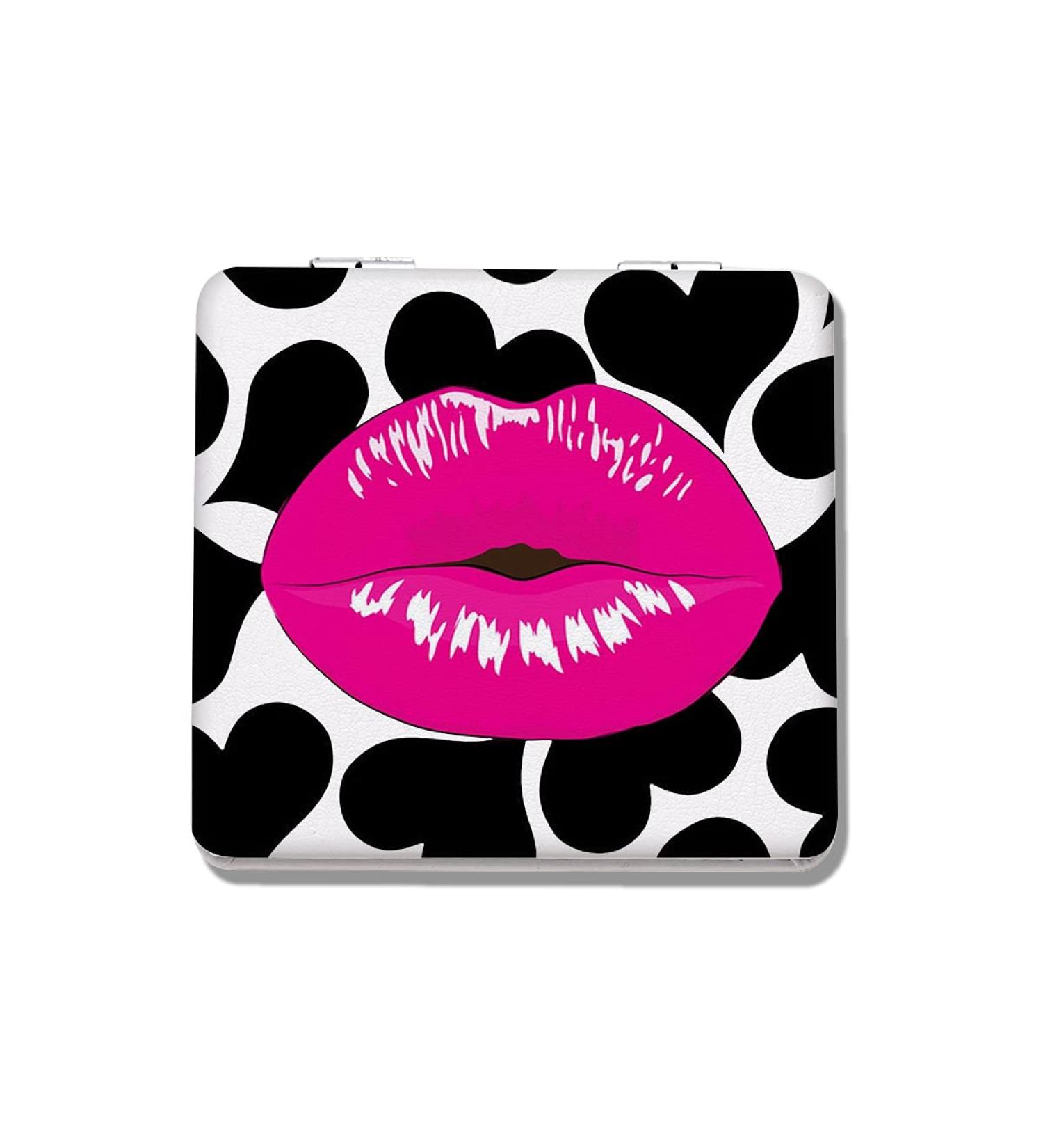 Double Sided Pink Lips Vanity Mirror | Shatterproof & Portable Compact Square Makeup Mirror - Ideal Gift for Women, Mothers, and Kids - Buy Online on GoSupps.com
