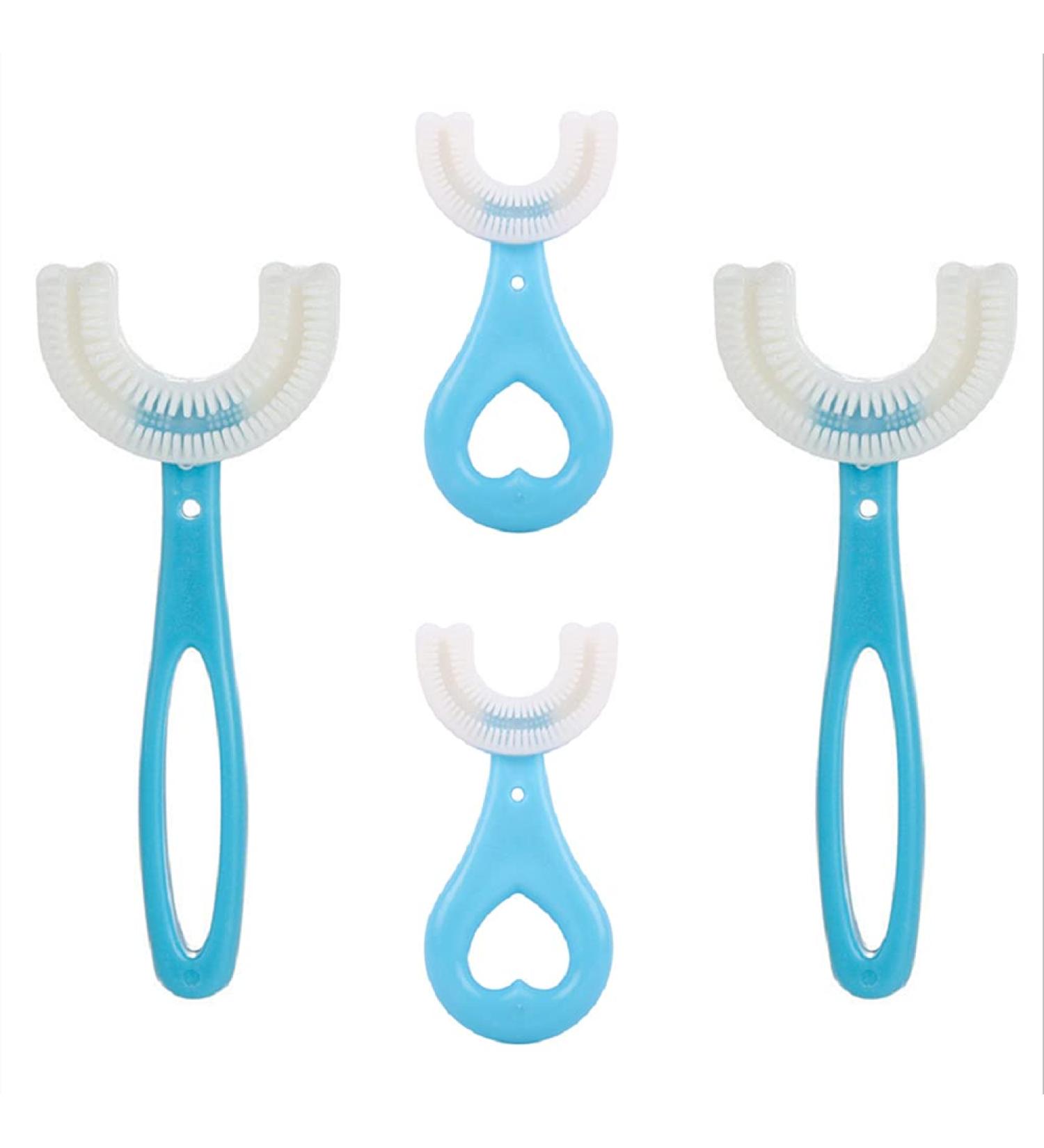 Dirk41 Kids U-Shaped Toothbrushes - 4 Pack Blue | Rounded Children U Shape Toothbrush for 360 Oral Care - Buy Online on GoSupps.com
