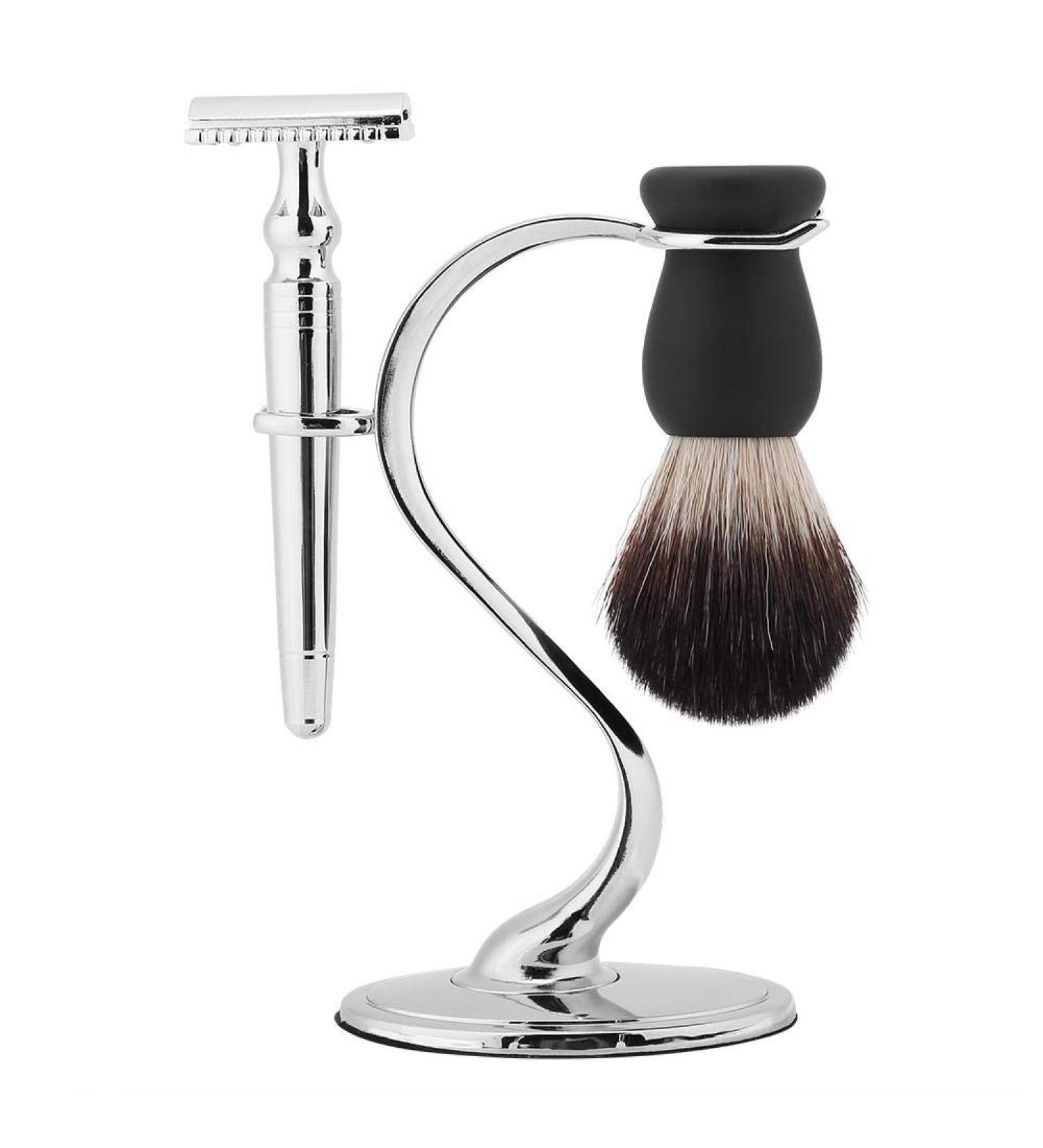 Premium Stainless Steel Shaving Brush Holder & Stand | Luxurious Men's Gift Set for Professional Manual Razors - Buy Online on GoSupps.com