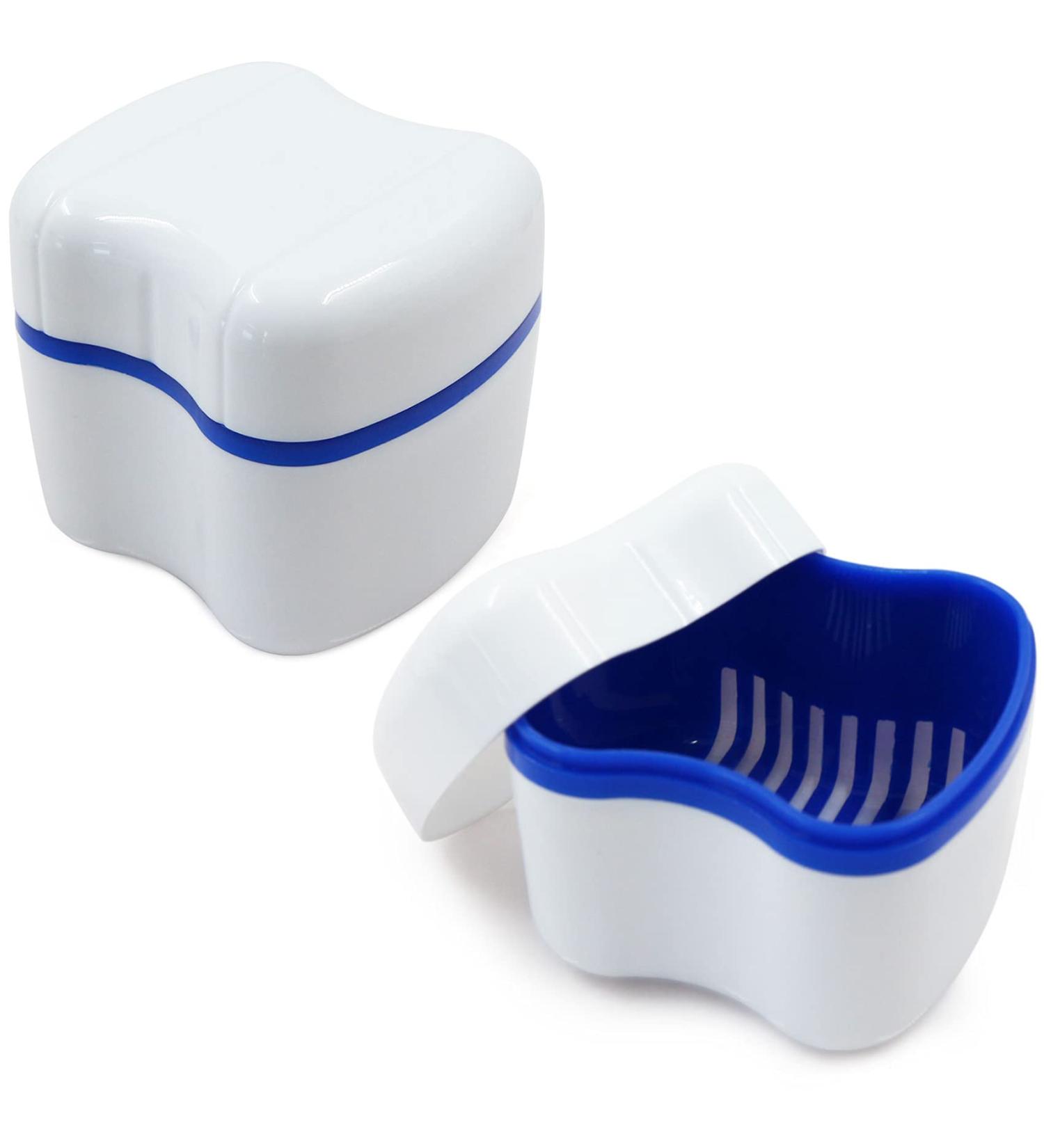 Buy Dental Third Teeth Storage Box - 2 Piece Prosthesis Cup with Filter Basket | Durable Orthodontic Dentures Organizer (White/Blue) - International Shipping Available - Buy Online on GoSupps.com