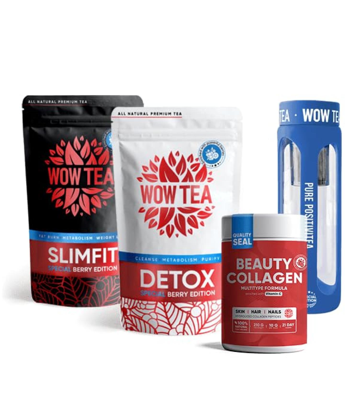  WOW TEA WOW TEA: Berry Detox Slimfit Tea Collagen and Blue Tea Infuser Bottle - Buy Online on GoSupps.com