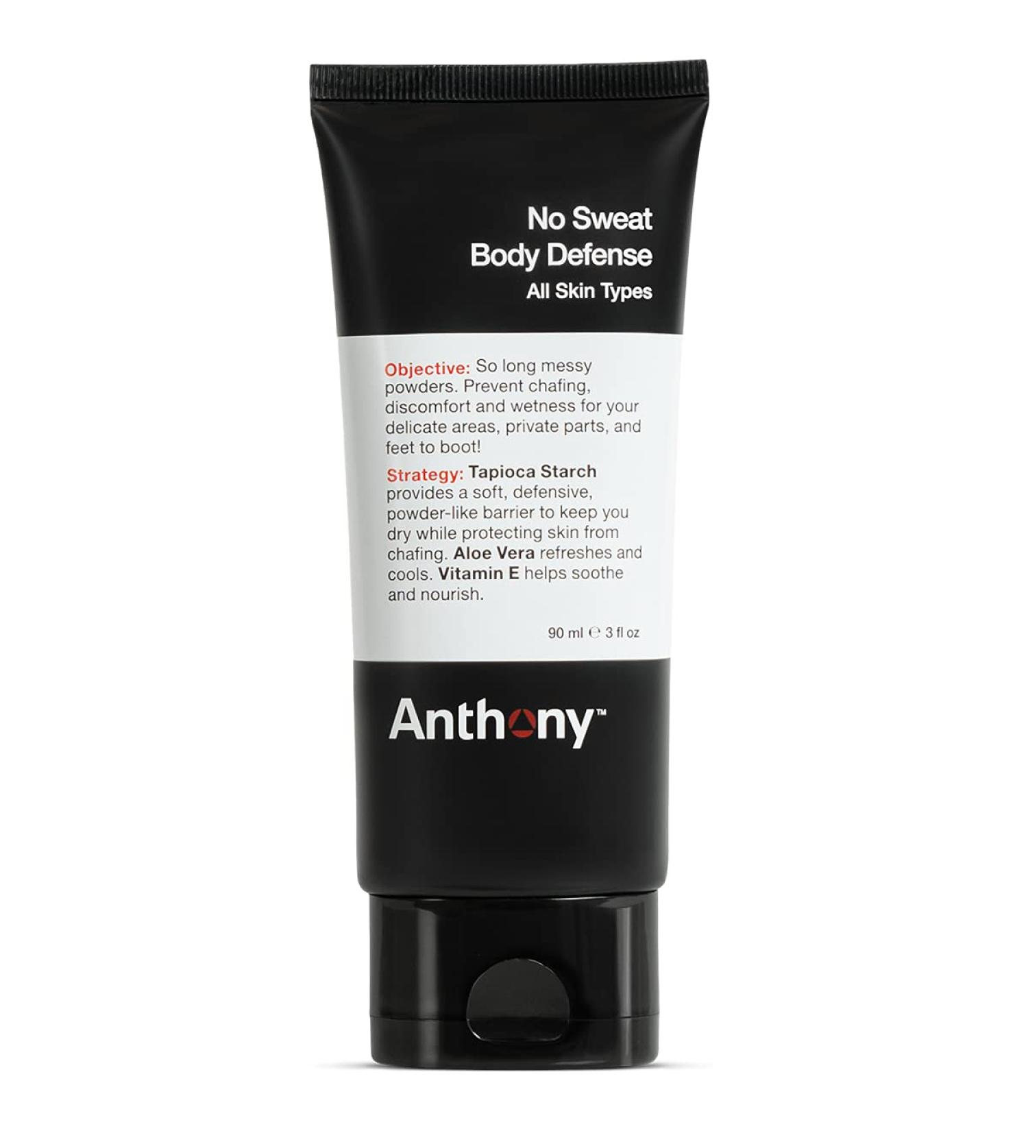 Anthony No Sweat Body Defense Deodorant for Men - Anti-Chafing & Anti-Itch Cream-to-Powder Lotion - 3 Fl Oz - Buy Online on GoSupps.com