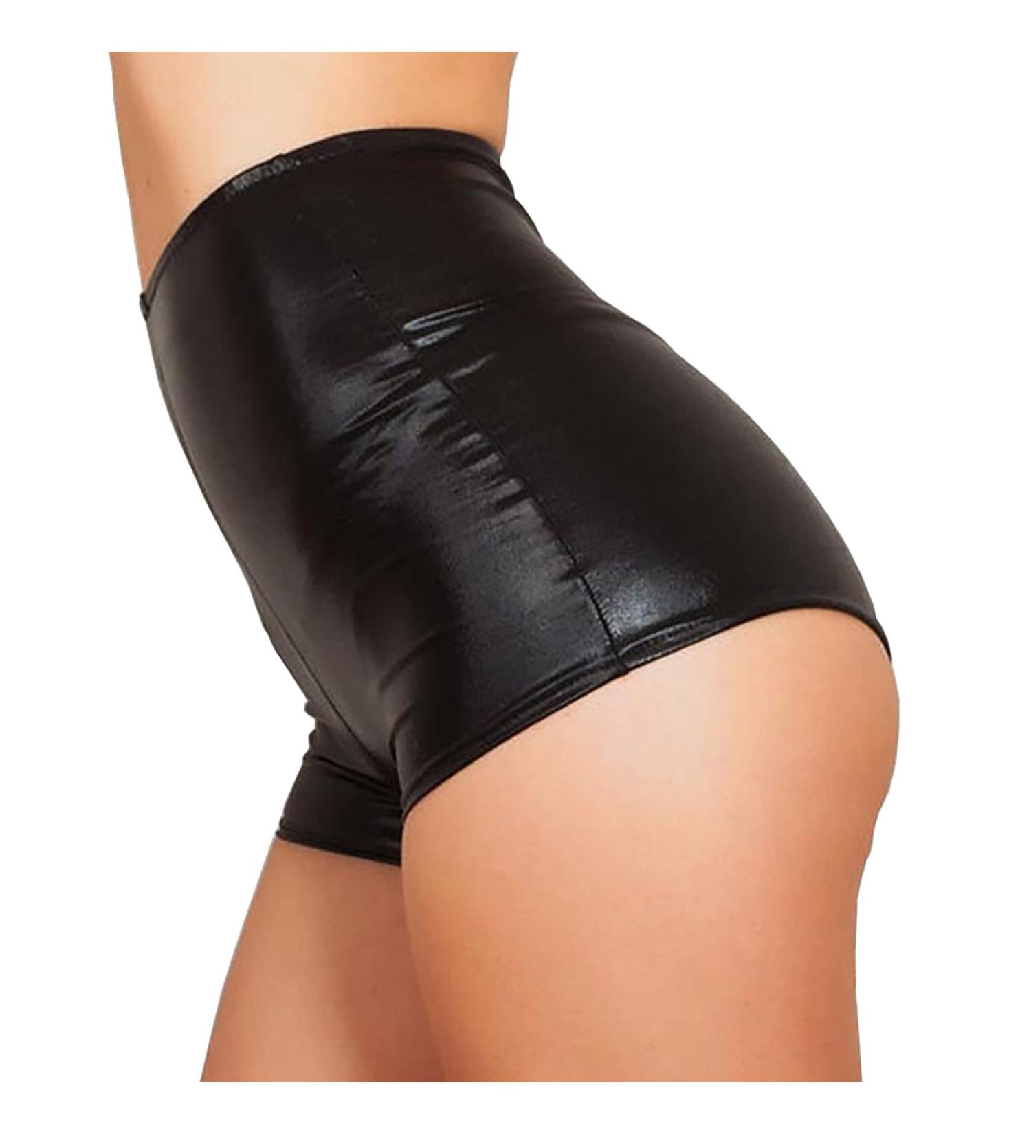 Zdhoor Metallic Rave Dance Booty Shorts - High Waist Liquid Wet Look Hot Pants for Women - Club Faux Leather Shorts in Black (Small) - Buy Online on GoSupps.com