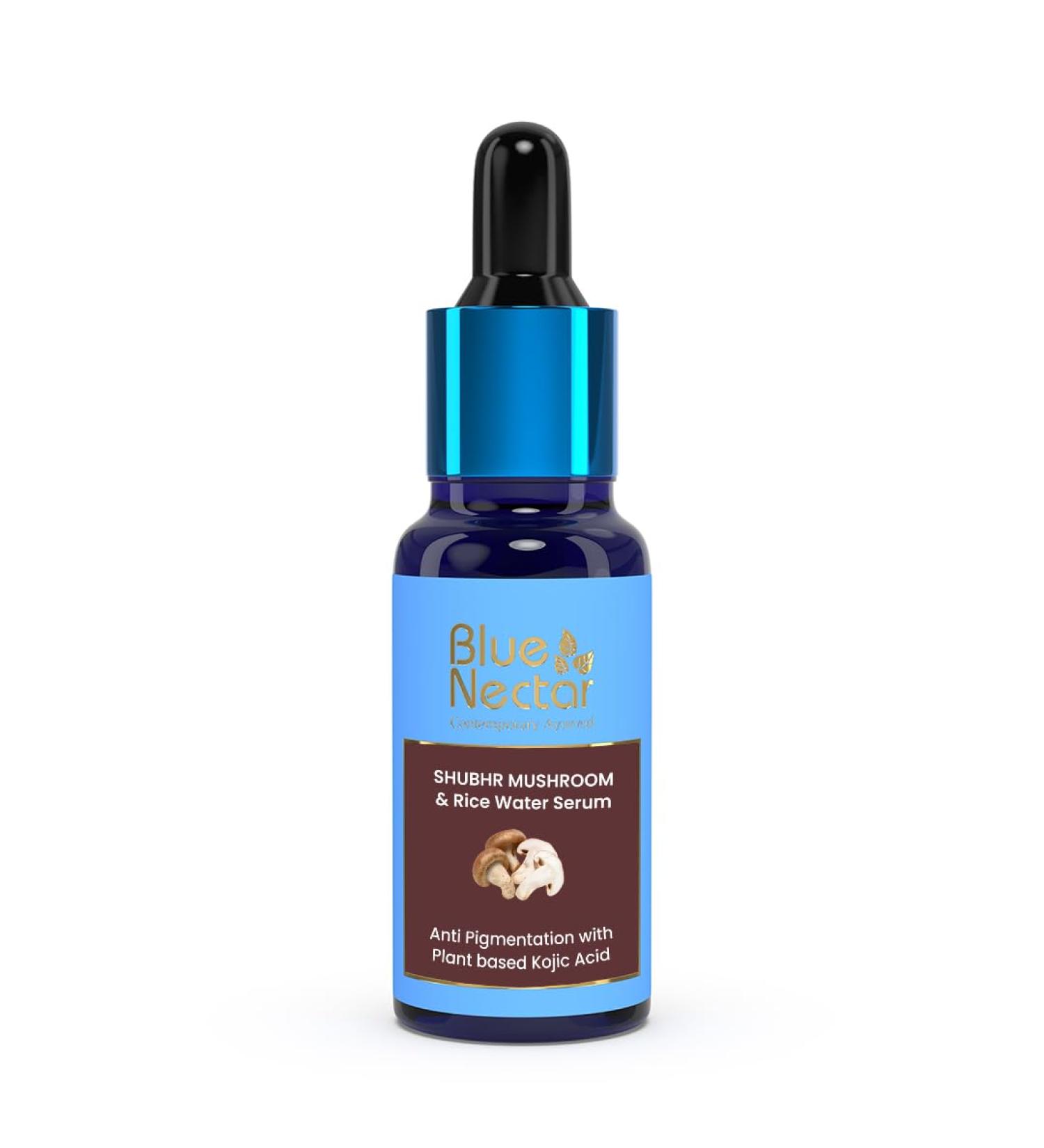 Blue Nectar Plant Based Almond Serum for Even Skin Tone - Face Serum for All Skin Types with Rice Water & Mushroom | 13 Herbs (1 Fl Oz) - International Shipping Available - Buy Online on GoSupps.com