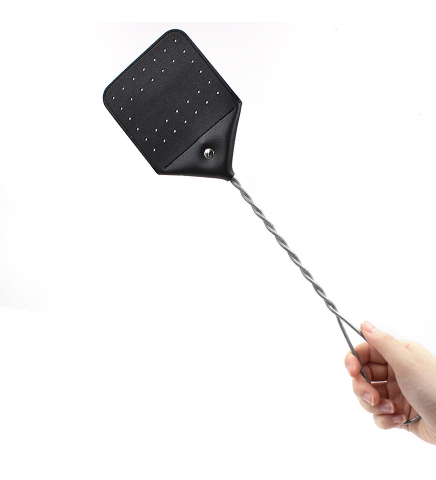Fly Swatter with Metal Handle Heavy Duty Leather Swatter Swatter for Indoor Outdoor Household Fly Swatter Fly Swatter for Outdoor Indoor Home Kitchen Living Room Heavy Duty with Long Black - Buy Online on GoSupps.com