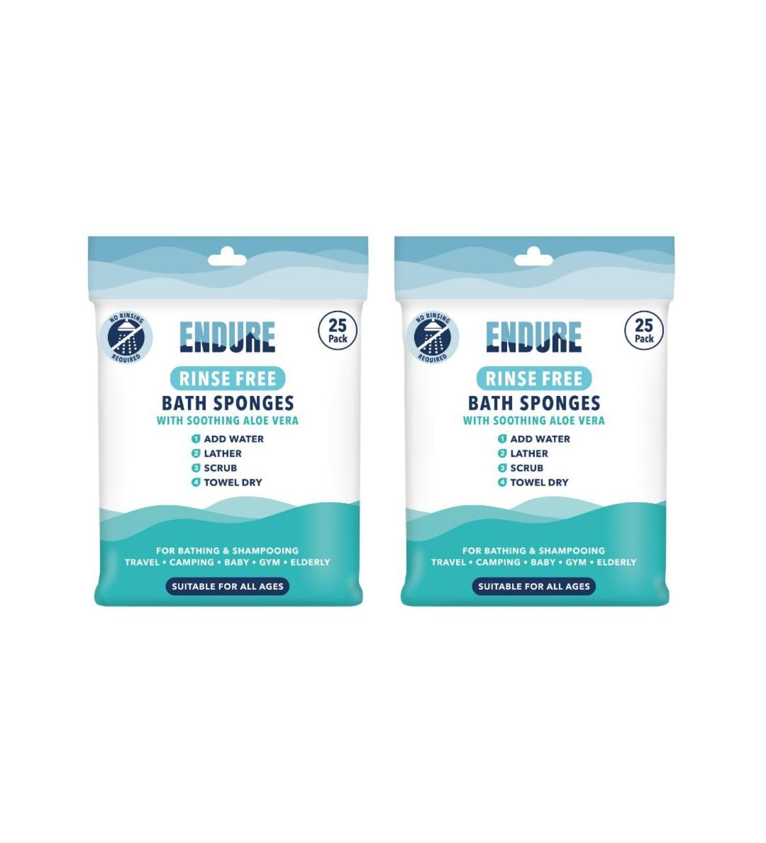 Endure Rinse Free Bath Shower Sponge Wipes - Body Wash Wipes for Bathing - Perfect for Camping Festivals Gym & Travel - Dry Wipes with Gentle Cleansing Soap. Just add Water. Twin Pack (25 Per Pack) 25 count (Pack of 2) - Buy Online on GoSupps.com