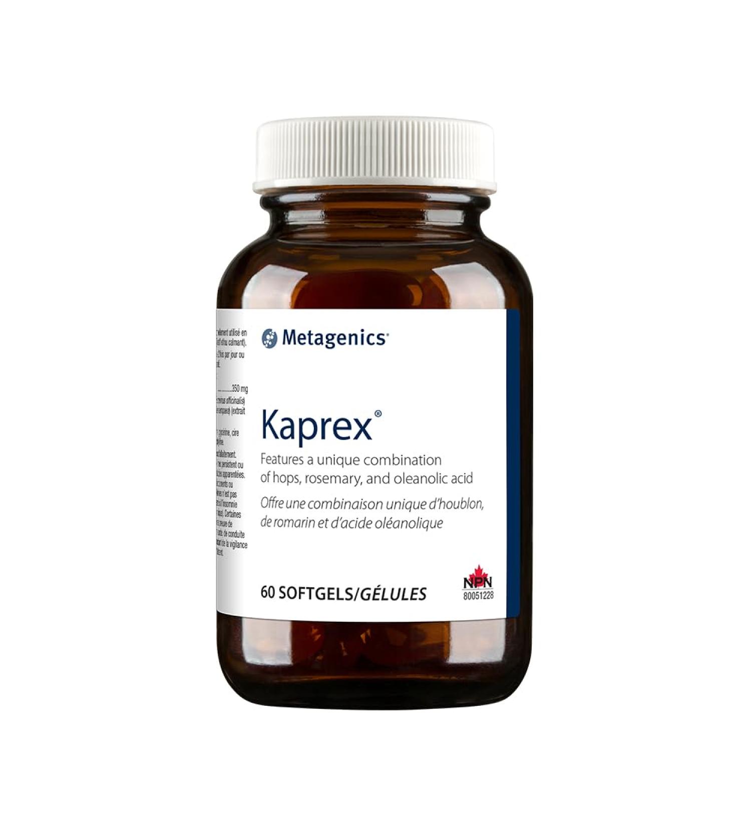 Metagenics - Kaprex - Natural Calm Support with Hops Rosemary Leaf extract and Oleanolic Acid - 60 Softgels