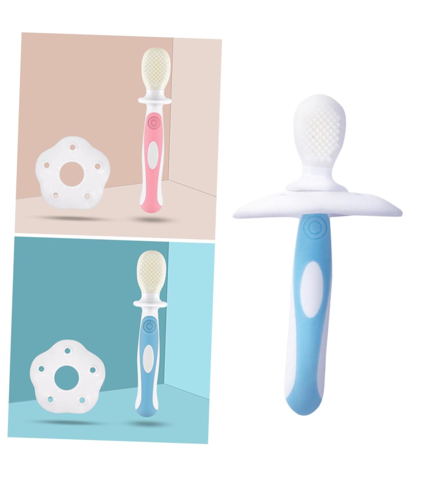 Frcolor Soft Silicone Baby Toothbrush - Children's Training Toothbrush with Bite Ring & Lid - Buy Online on GoSupps.com