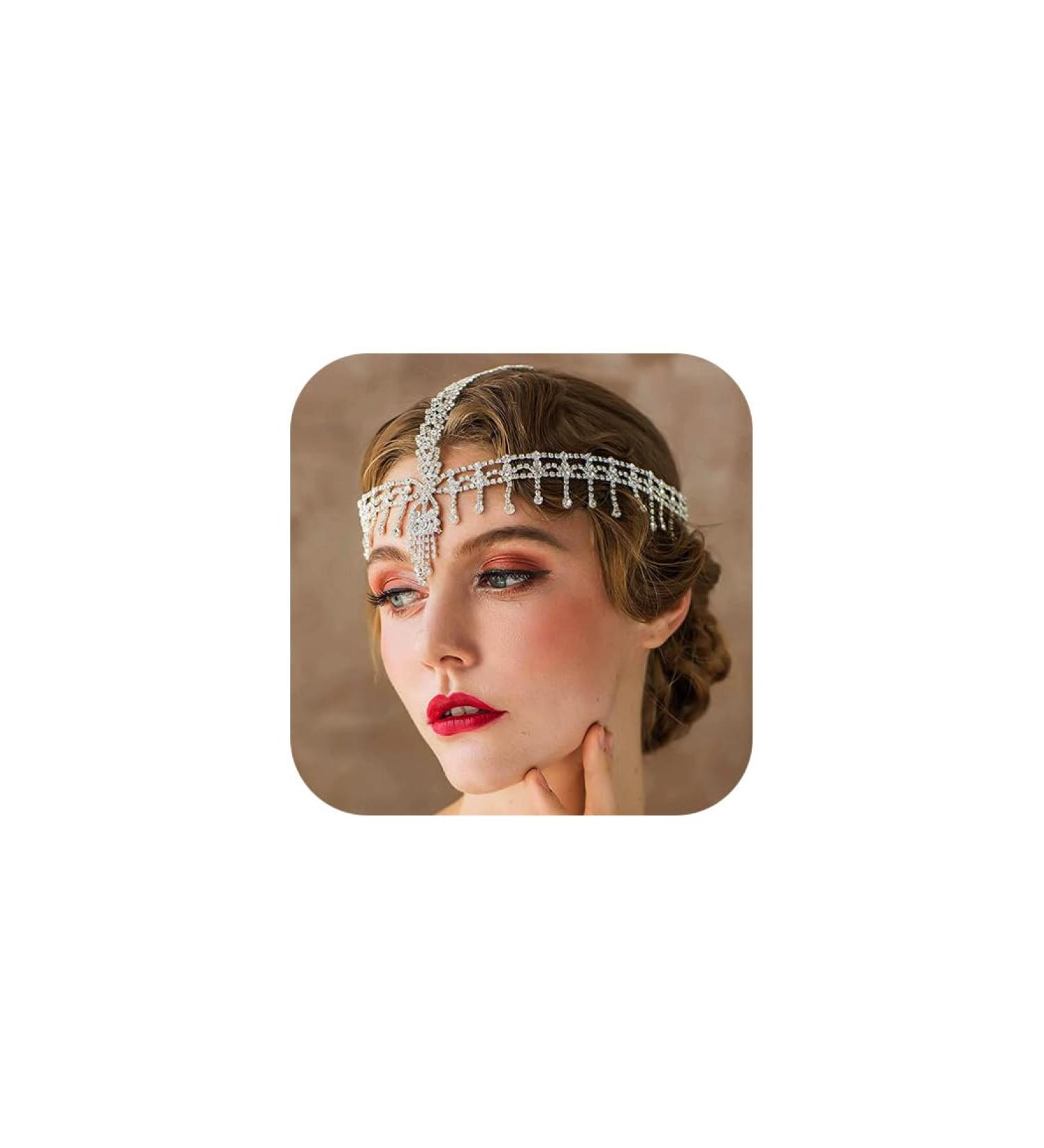 IYOU Women 1920s Headband Rhinestone Silver Head Chain Tassel Wedding Headpiece Gatsby Party Hair Pieces Jewelry for Bride and Bridesmaid - Buy Online on GoSupps.com