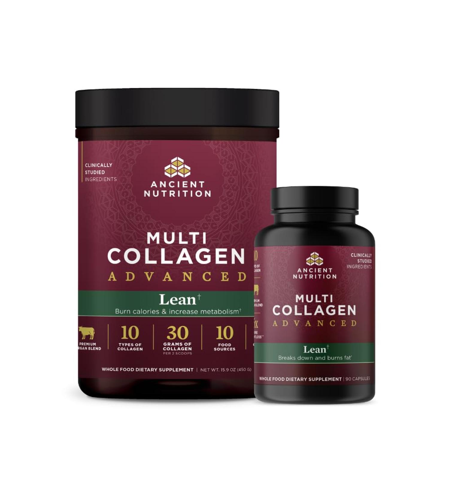 Ancient Nutrition Multi Collagen Advanced Lean Powder 25 Servings + Multi Collagen Advanced Lean Capsules 90 Count - Buy Online on GoSupps.com
