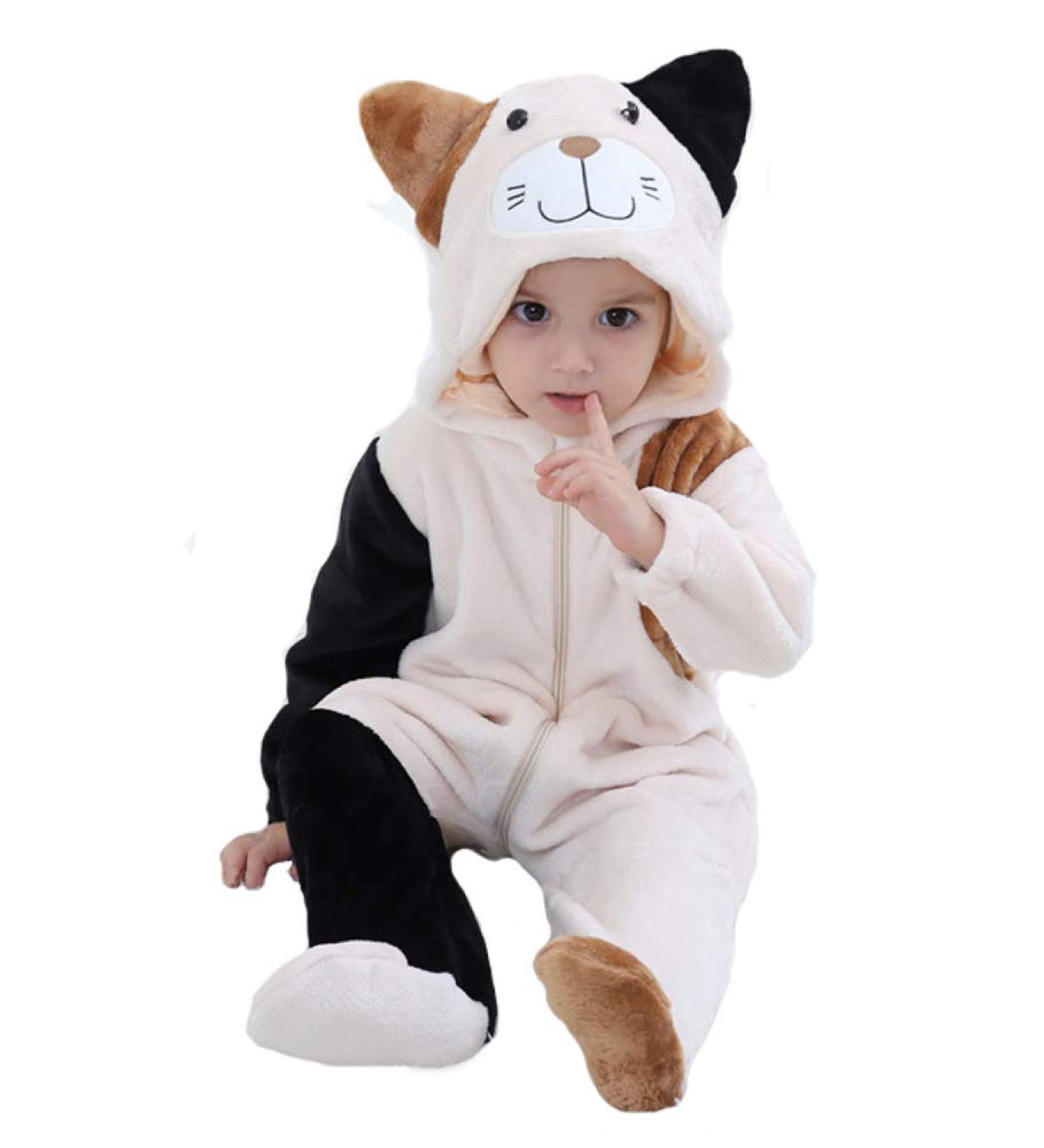 Doladola Unisex Baby Onesie | Animal Cartoon Cat Jumpsuit Romper | Toddler Hooded Outfit 6-12 Months - Beige Cat - Buy Online on GoSupps.com