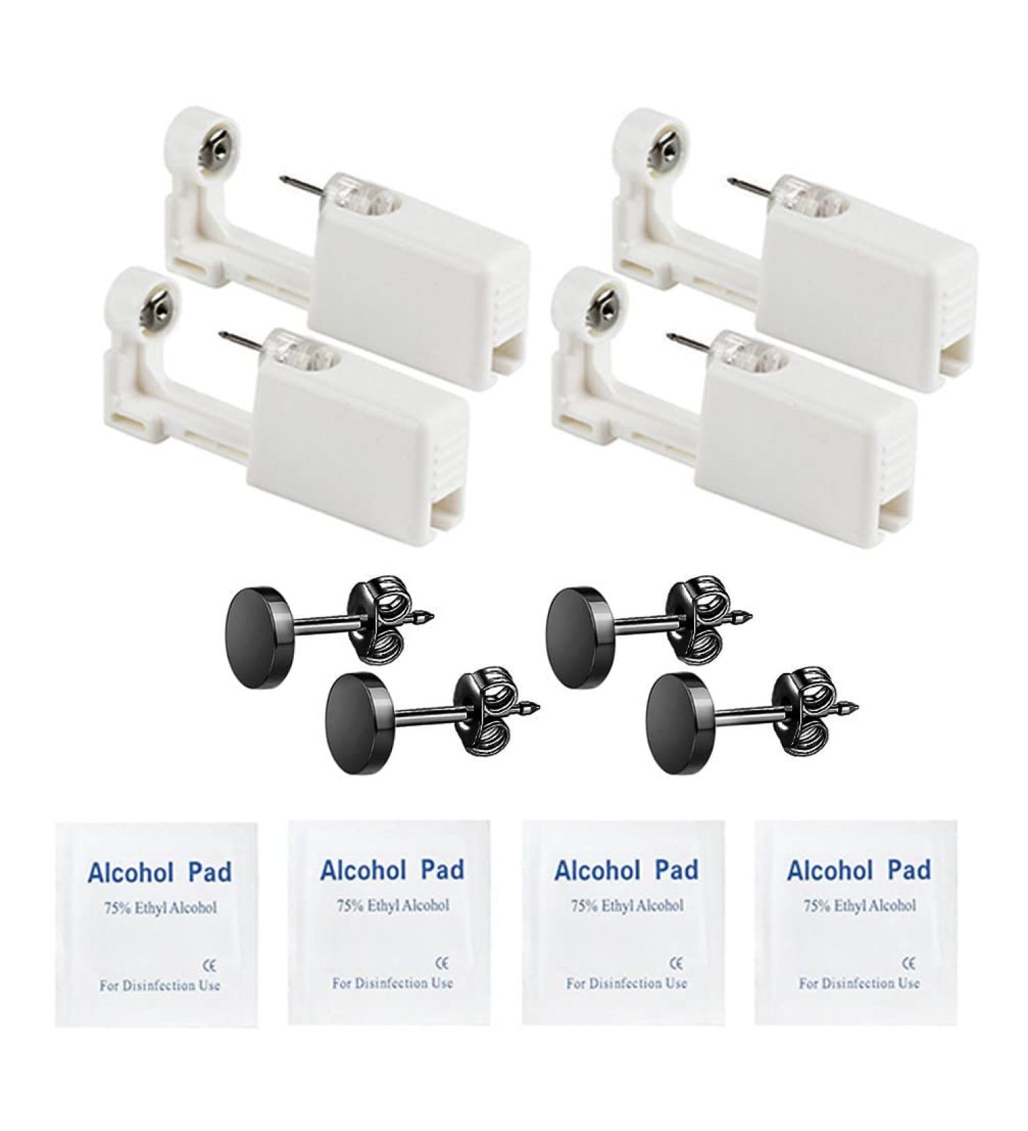 Self Ear Piercing Kits 4 Pack Ear Piercing Gun with Black Earrings for Boys & Girls | Safe & Easy DIY Tool for Home Use - Buy Online on GoSupps.com
